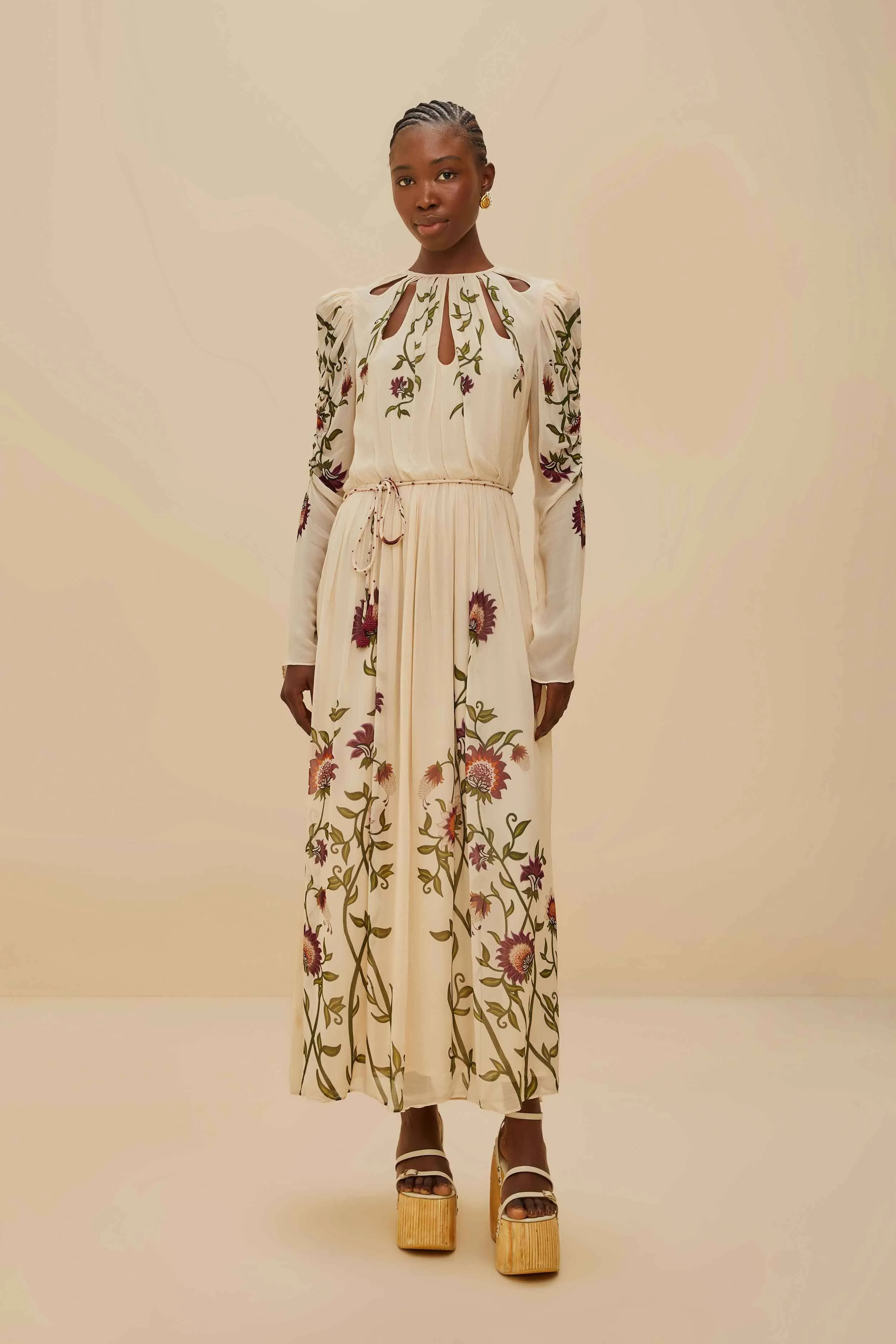 Multicolor Romantic Nature Long Sleeve Maxi Dress sold by FARM Rio