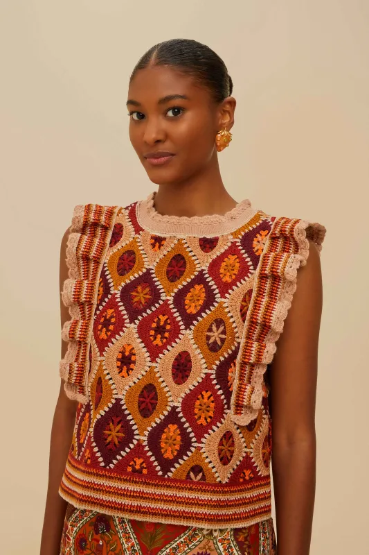 Multicolor Ruffled Crochet Vest sold by FARM Rio