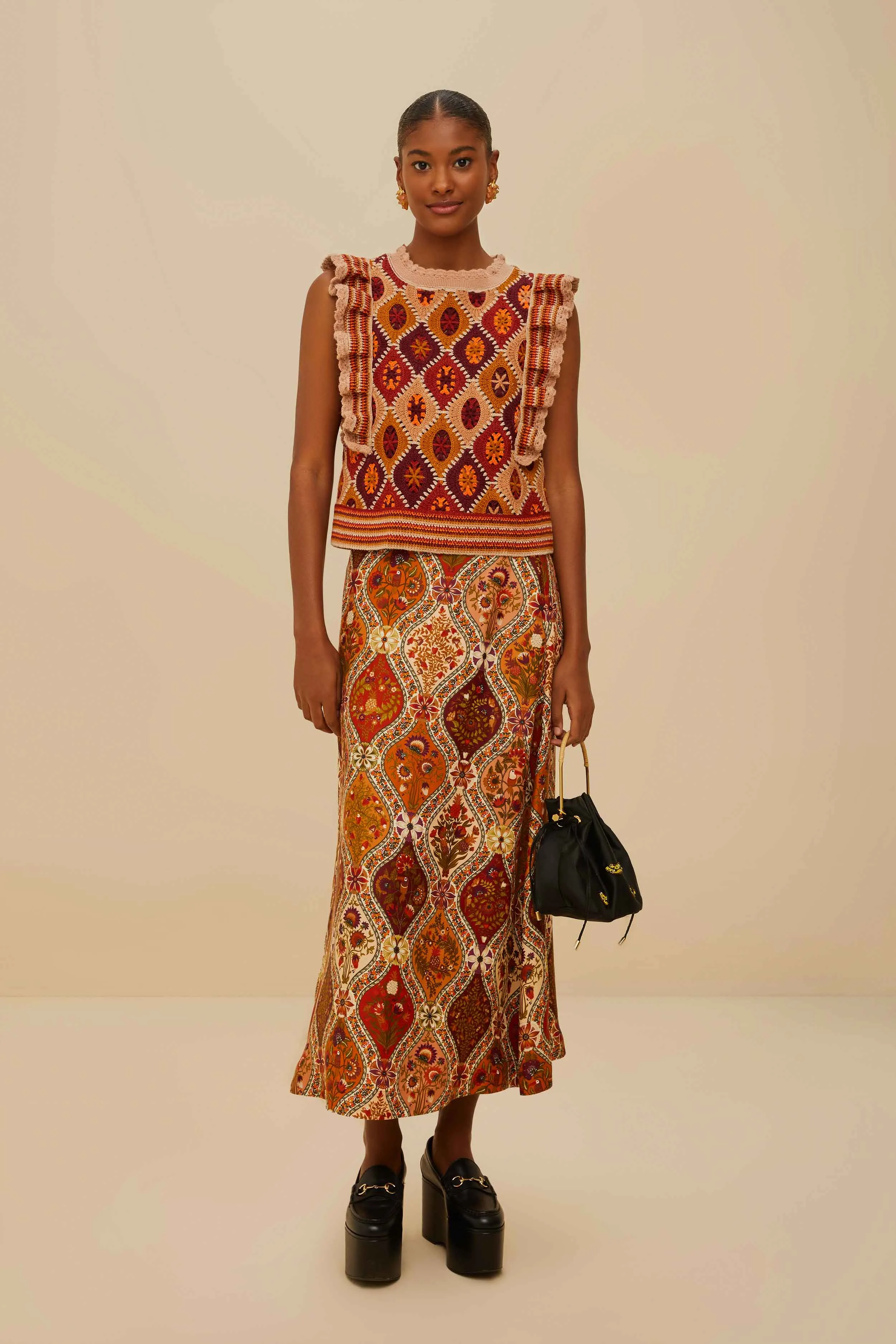 Multicolor Romantic Nature LENZING™ ECOVERO™ Viscose Midi Skirt sold by FARM Rio