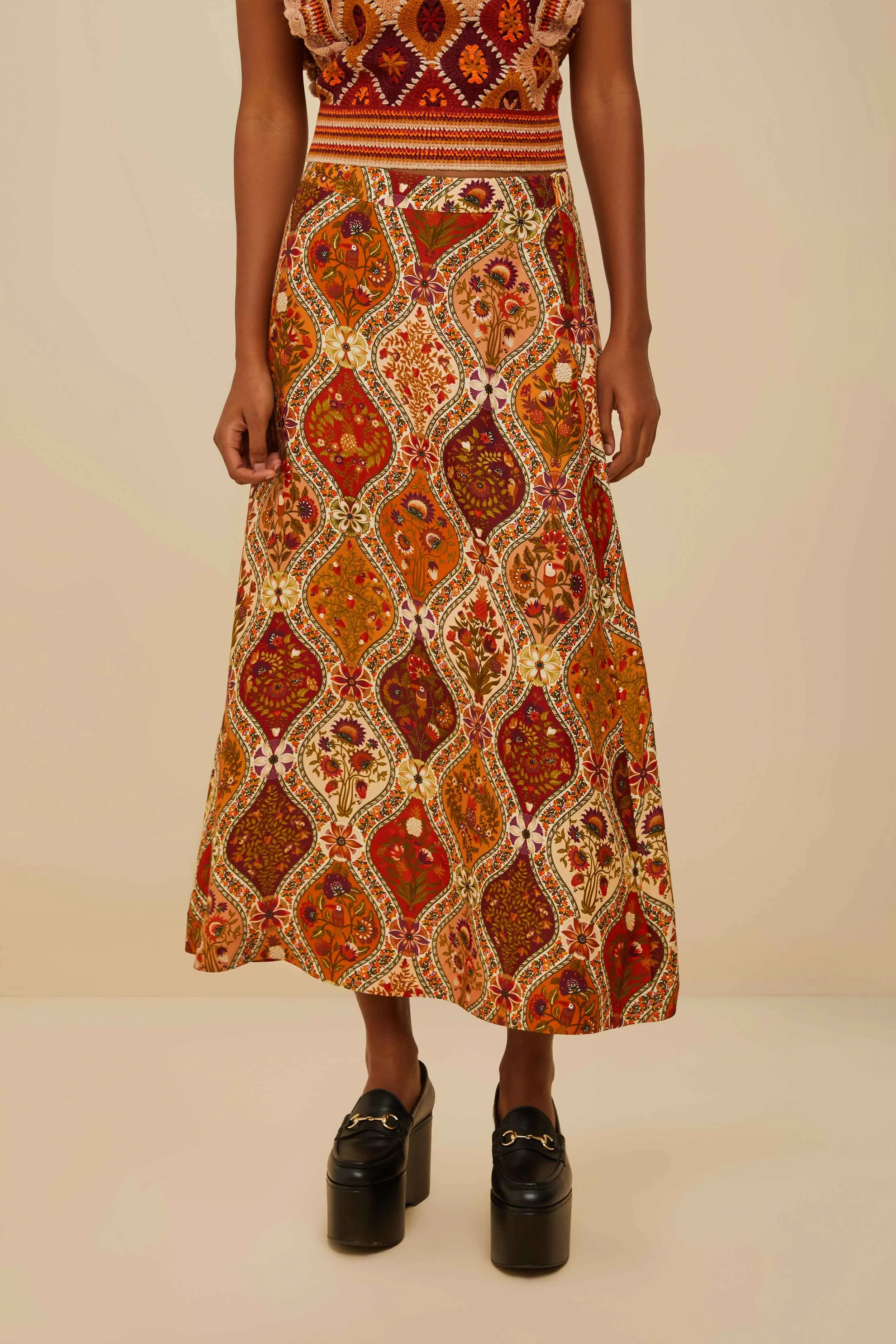 Multicolor Romantic Nature LENZING™ ECOVERO™ Viscose Midi Skirt sold by FARM Rio product image thumbnail 2