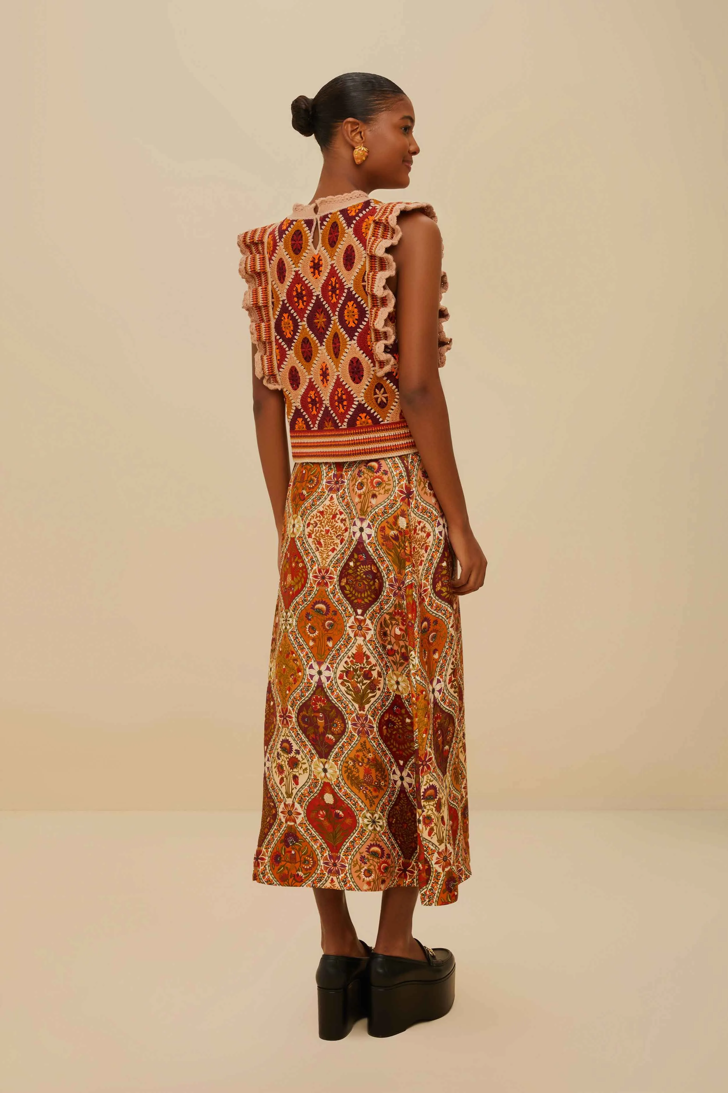 Multicolor Romantic Nature LENZING™ ECOVERO™ Viscose Midi Skirt sold by FARM Rio product image thumbnail 3