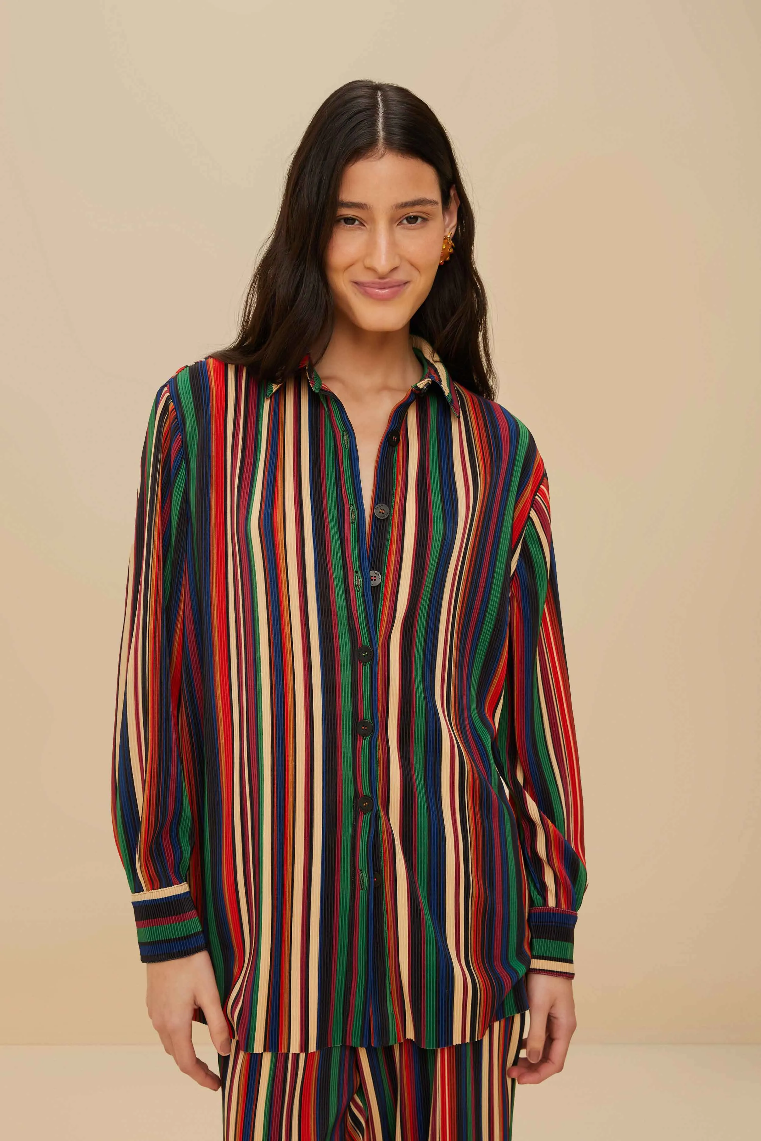 Multicolor Pipa Stripes Pleated Shirt sold by FARM Rio