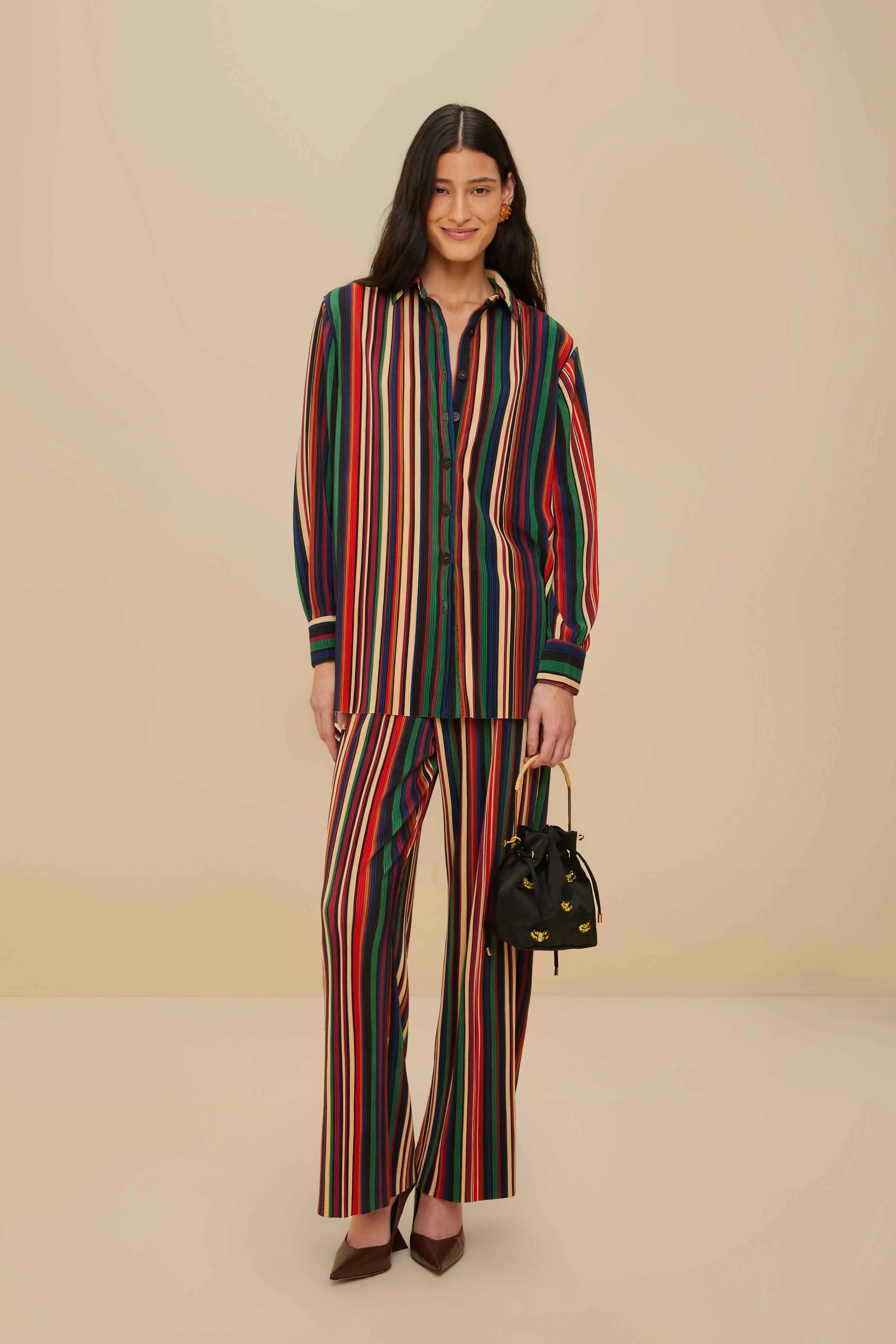 Multicolor Pipa Stripes Pleated Shirt sold by FARM Rio product image thumbnail 2