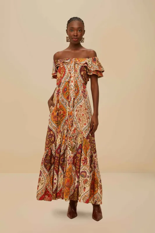 Multicolor Romantic Nature Off-Shoulder Maxi Dress sold by FARM Rio