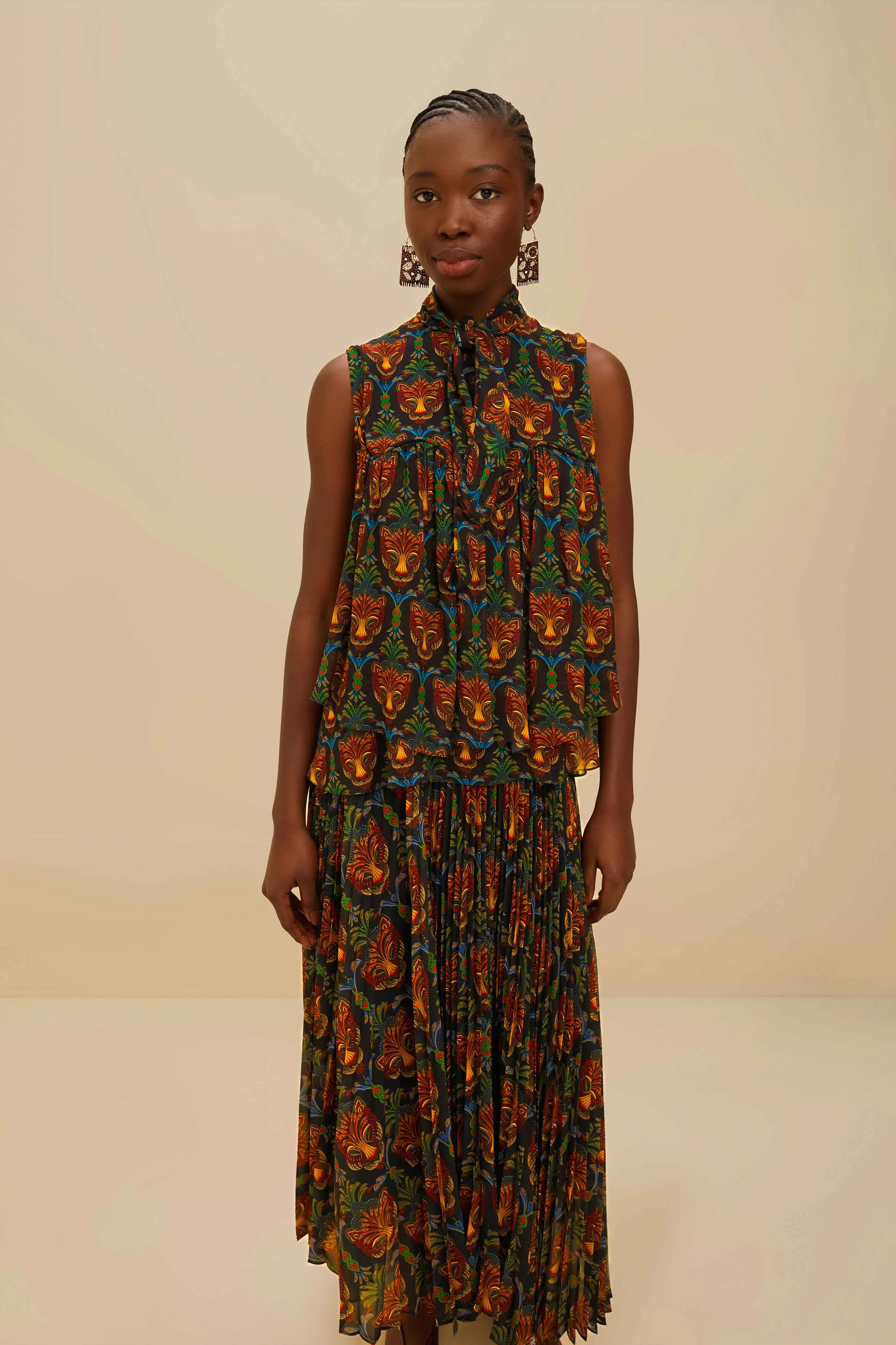 Black Boho Panther Pleated Maxi Skirt sold by FARM Rio product image thumbnail 3