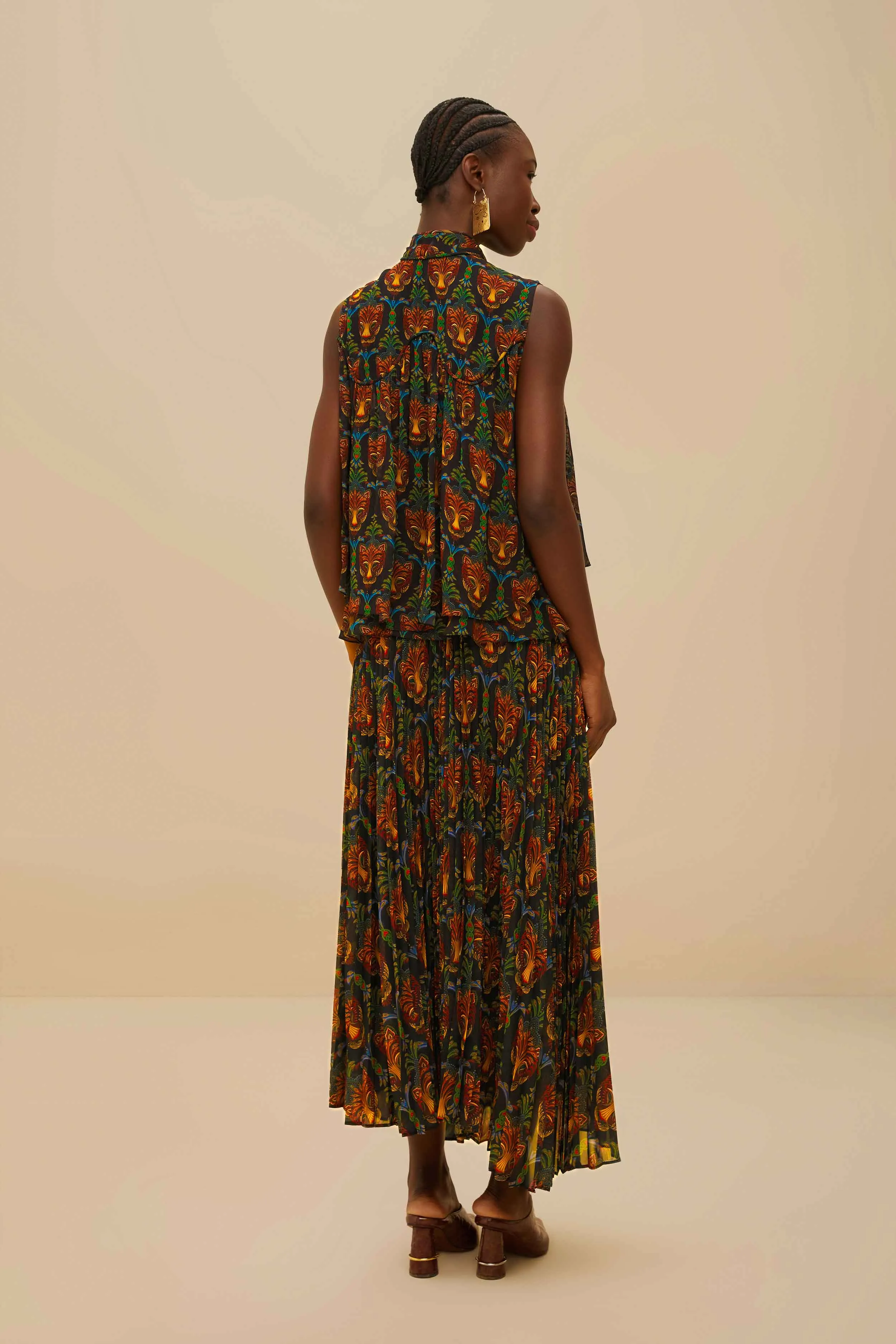 Black Boho Panther Pleated Maxi Skirt sold by FARM Rio product image thumbnail 4