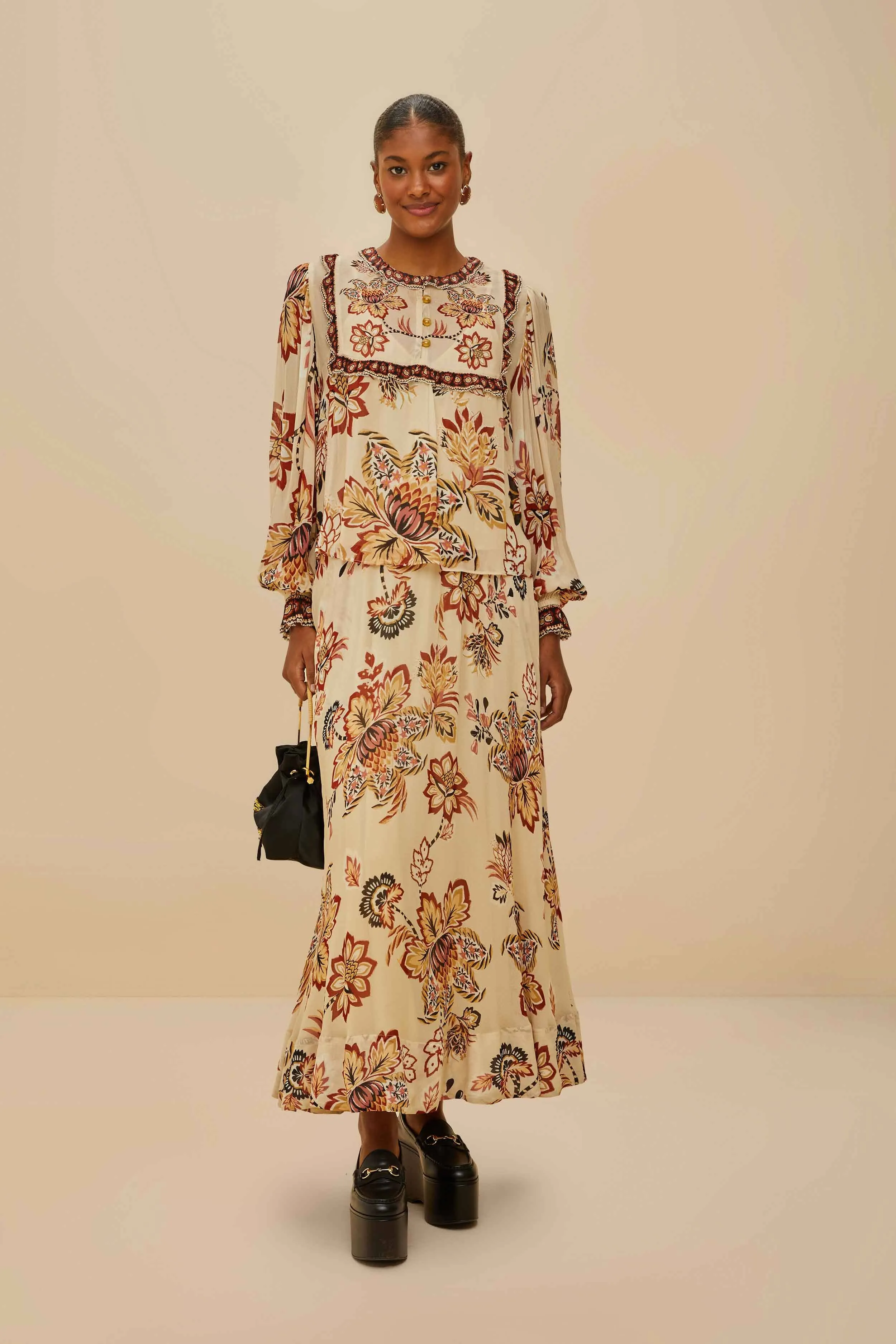 Sand Aura Floral Midi Skirt sold by FARM Rio