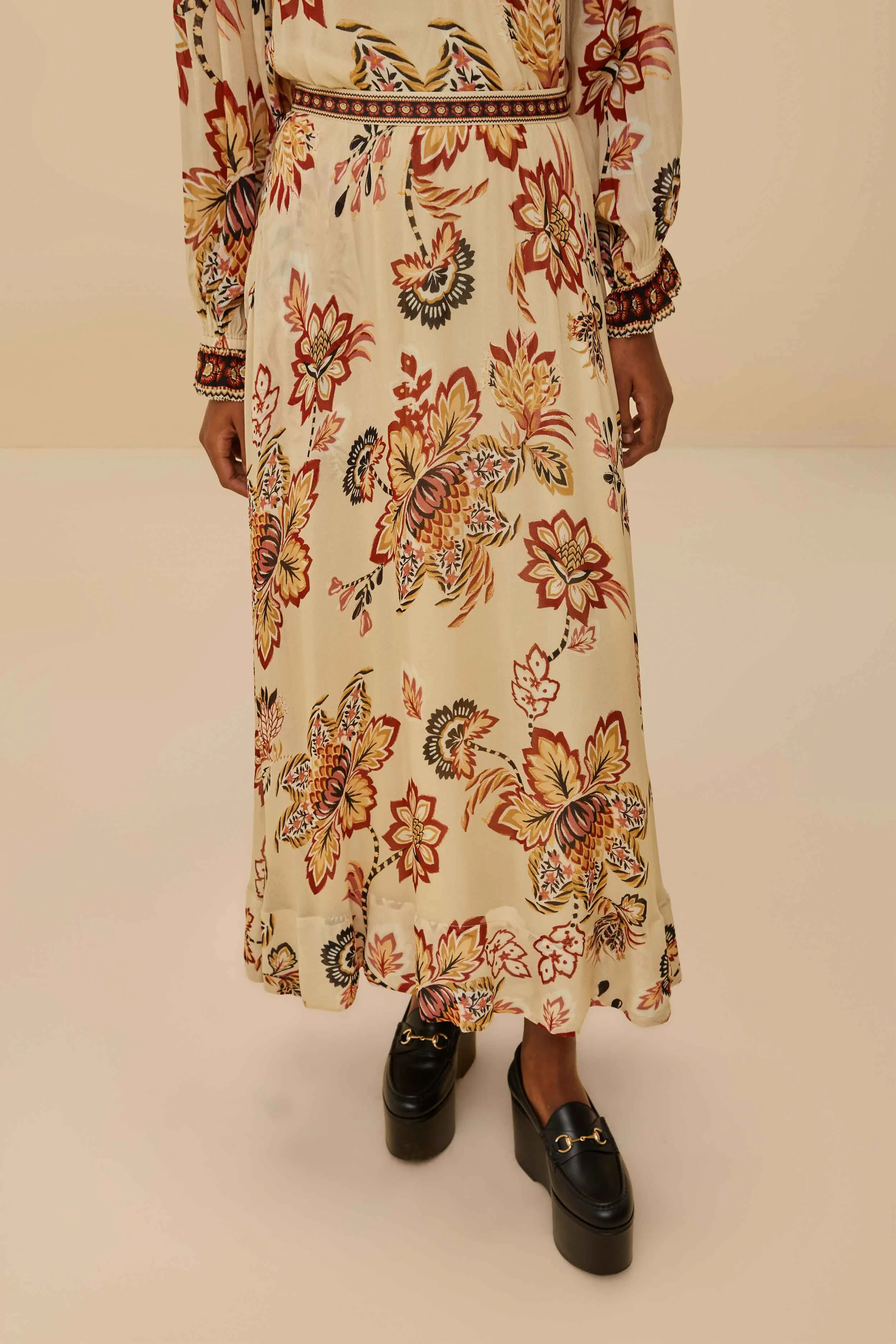 Sand Aura Floral Midi Skirt sold by FARM Rio product image thumbnail 2