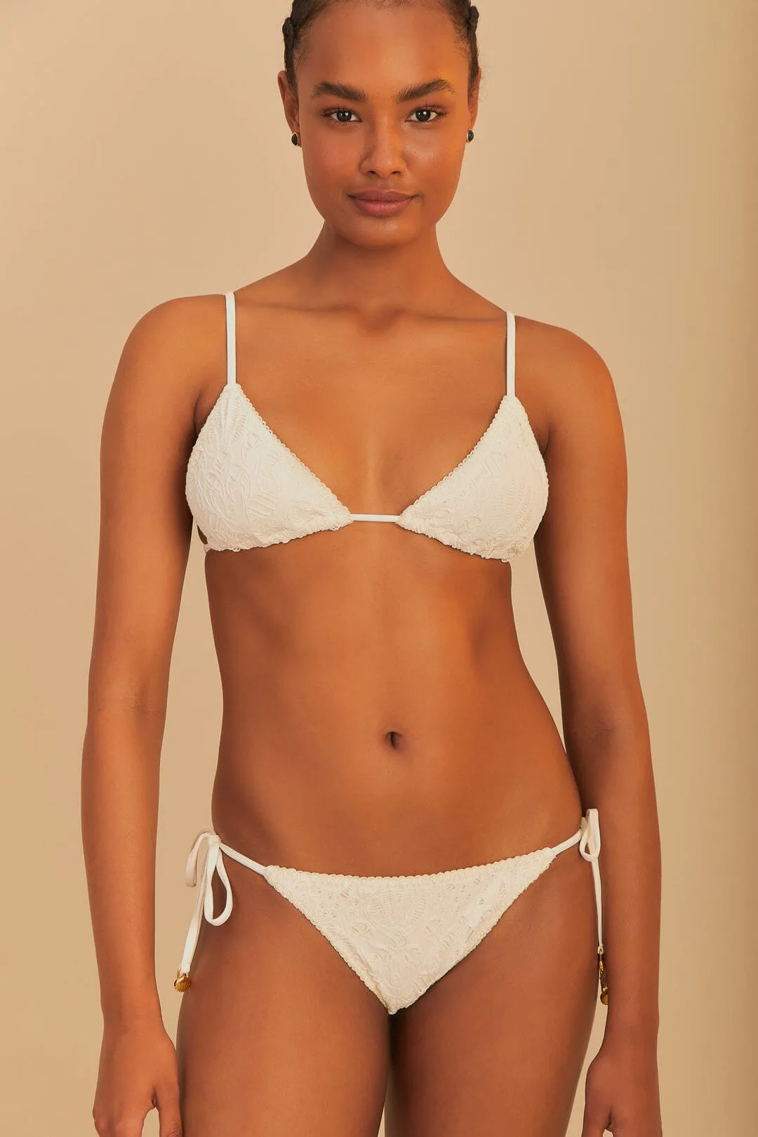 White Seashell Eyelet Full Tie Side Bikini Bottom sold by FARM Rio