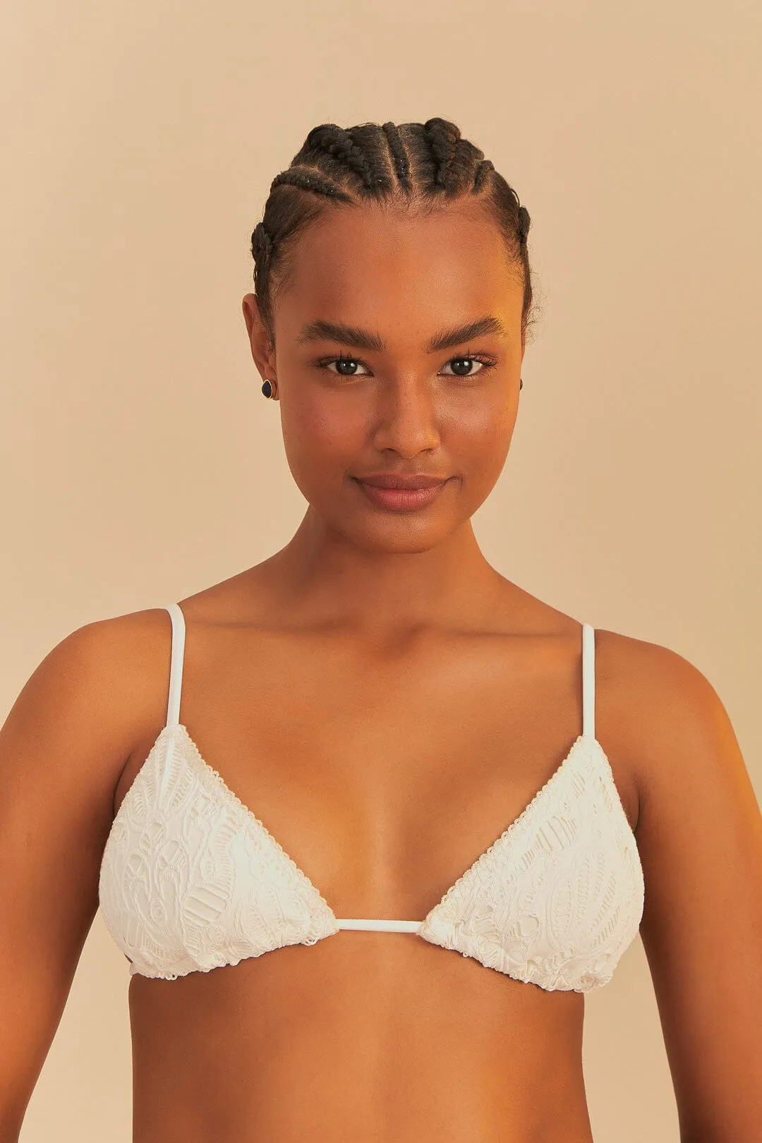 White Seashell Eyelet Triangle Bikini Top sold by FARM Rio