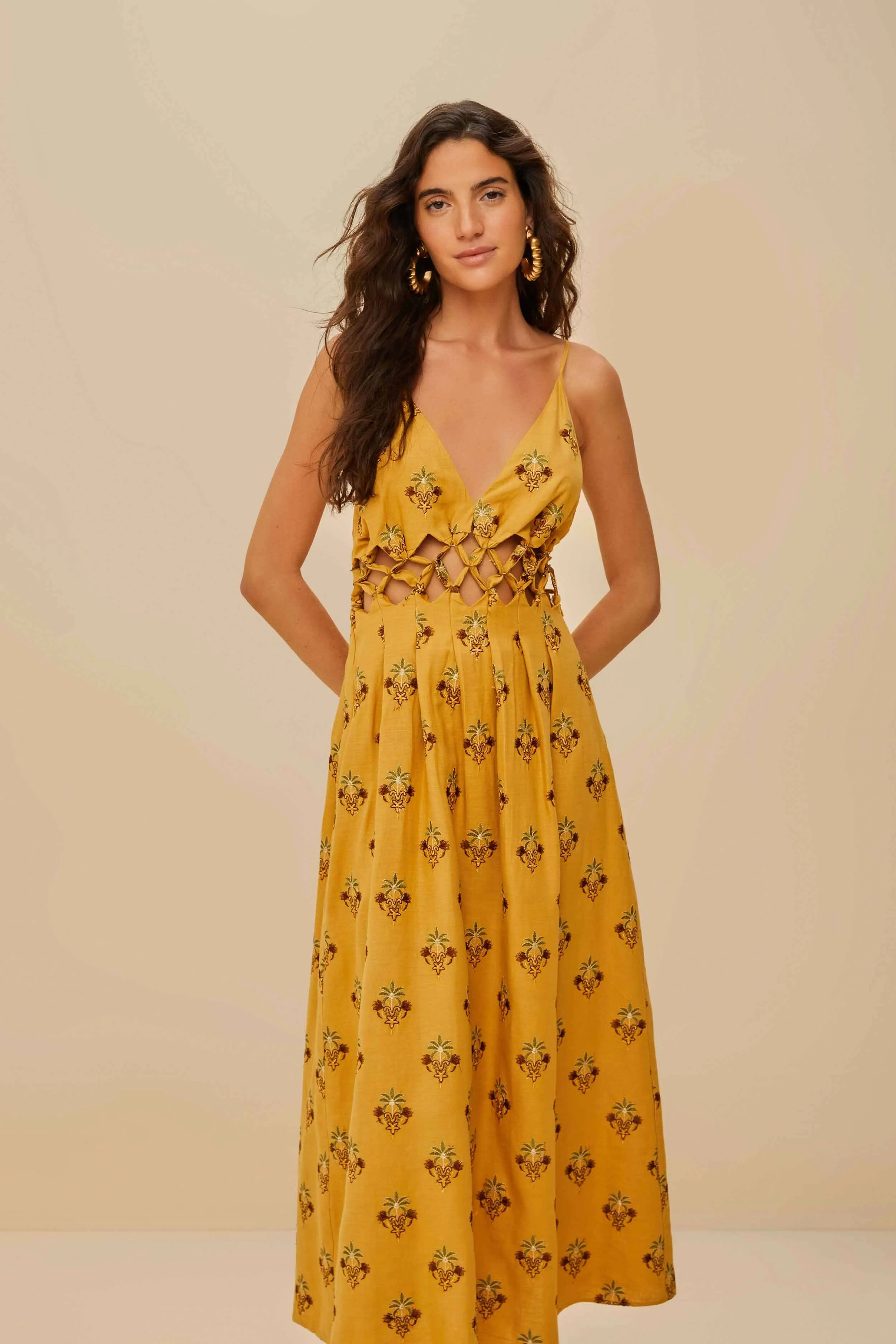 Coconut Tree Tapestry Macrame Yoke Maxi Dress sold by FARM Rio product image thumbnail 2