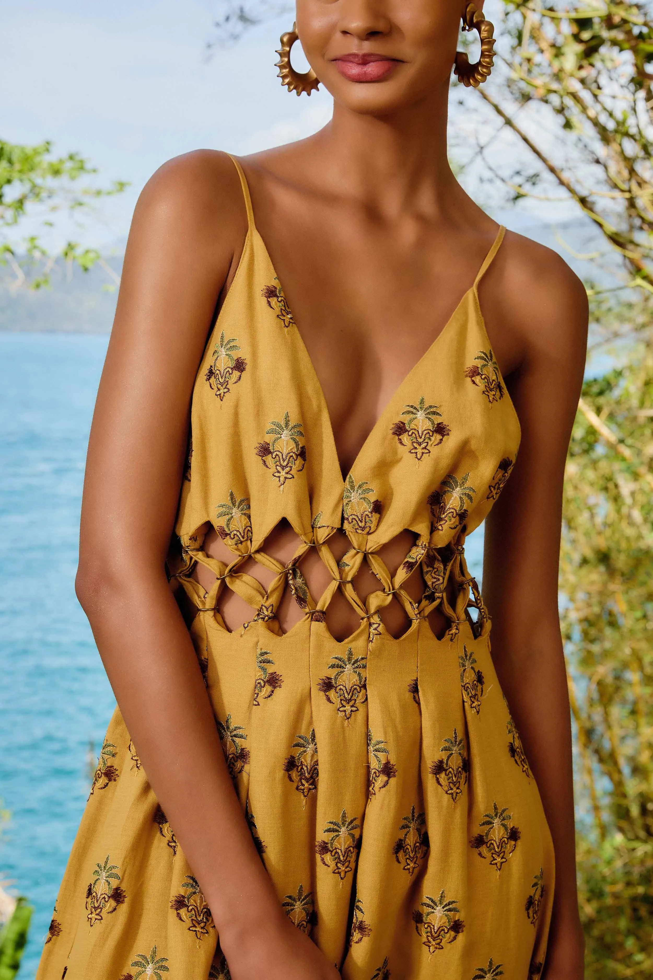 Coconut Tree Tapestry Macrame Yoke Maxi Dress sold by FARM Rio product image thumbnail 3