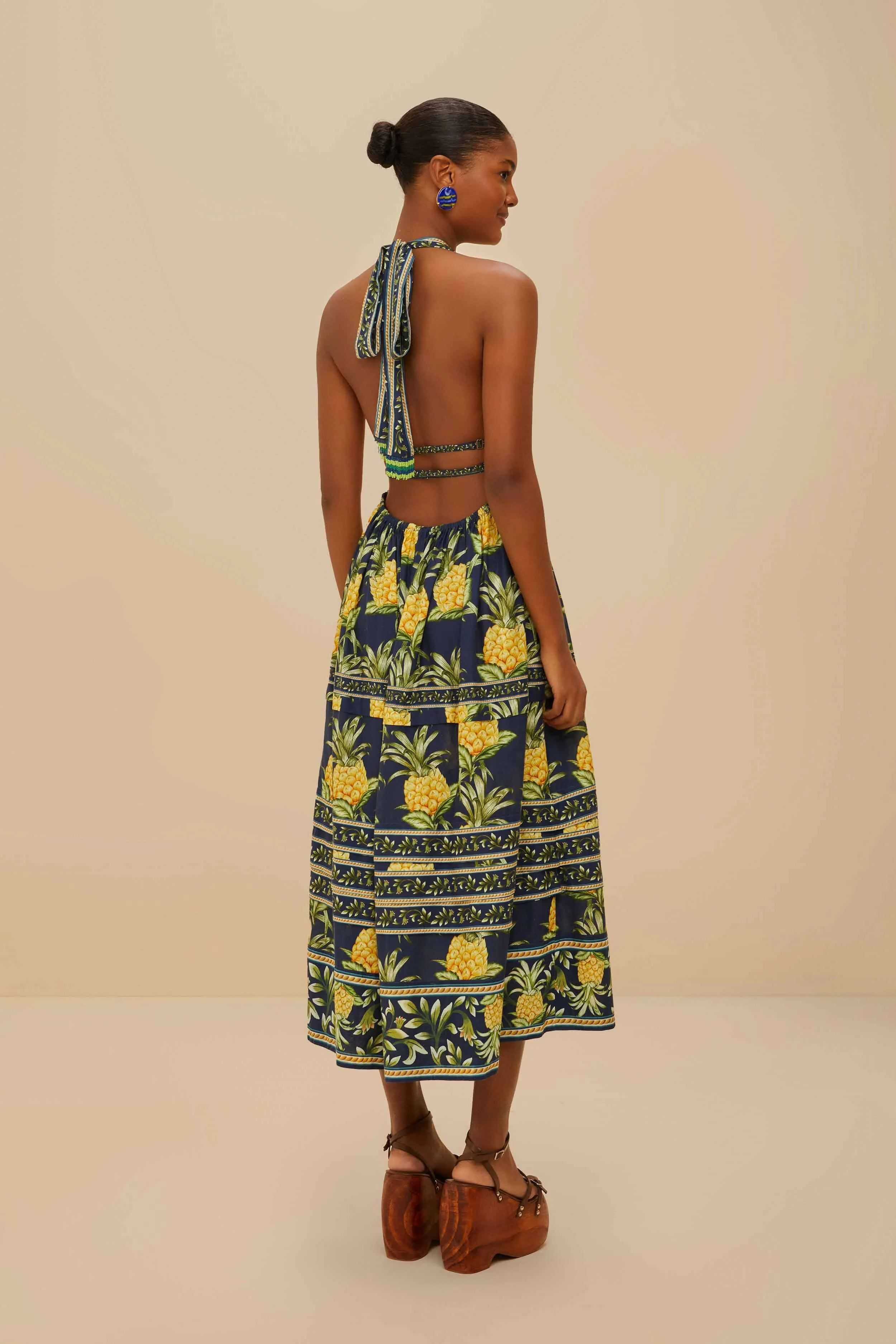 Delicate Pineapple Navy Blue Midi Dress Sleeveless sold by FARM Rio product image thumbnail 4