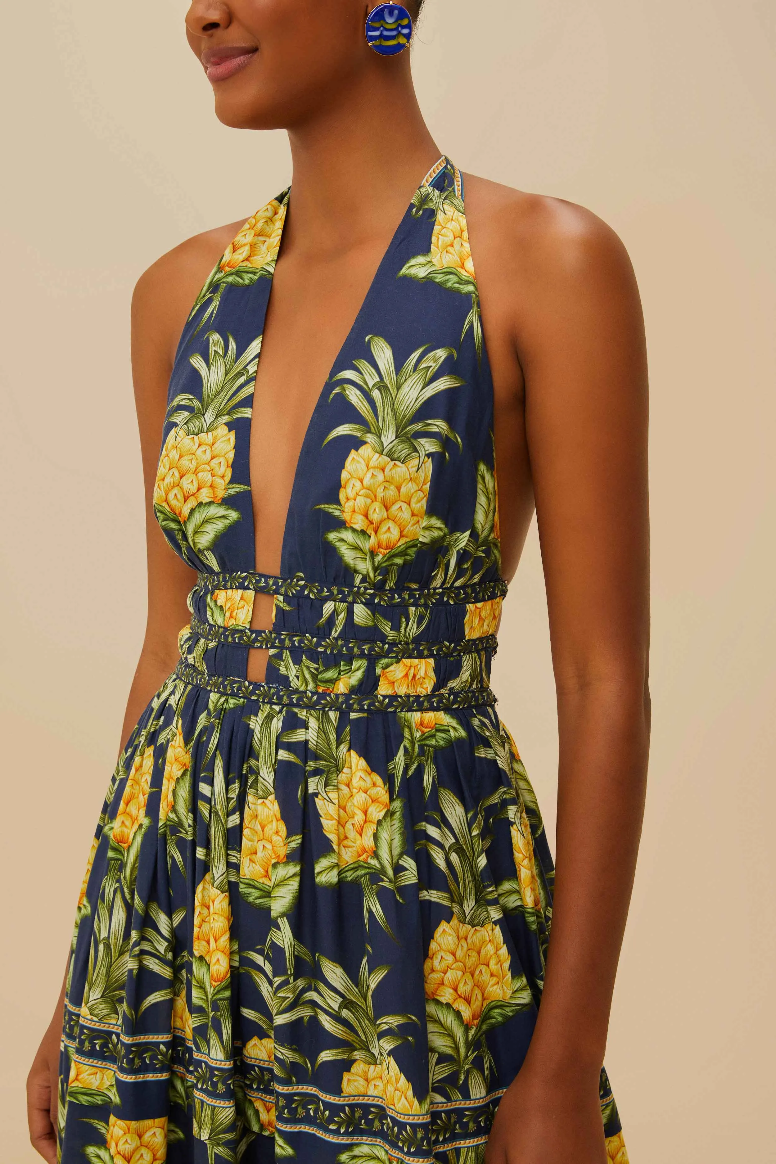 Delicate Pineapple Navy Blue Midi Dress Sleeveless sold by FARM Rio product image thumbnail 2