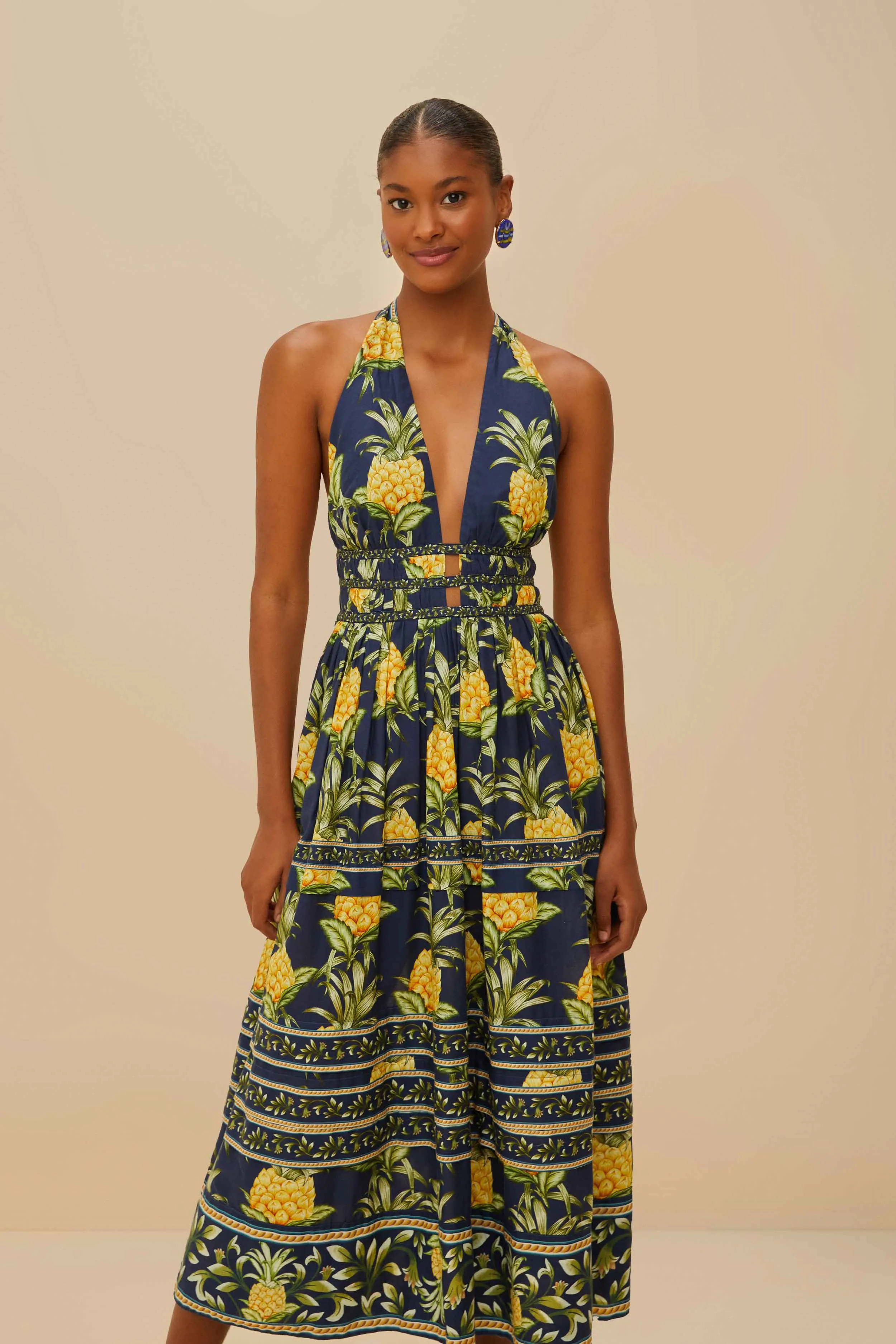 Delicate Pineapple Navy Blue Midi Dress Sleeveless sold by FARM Rio product image thumbnail 3