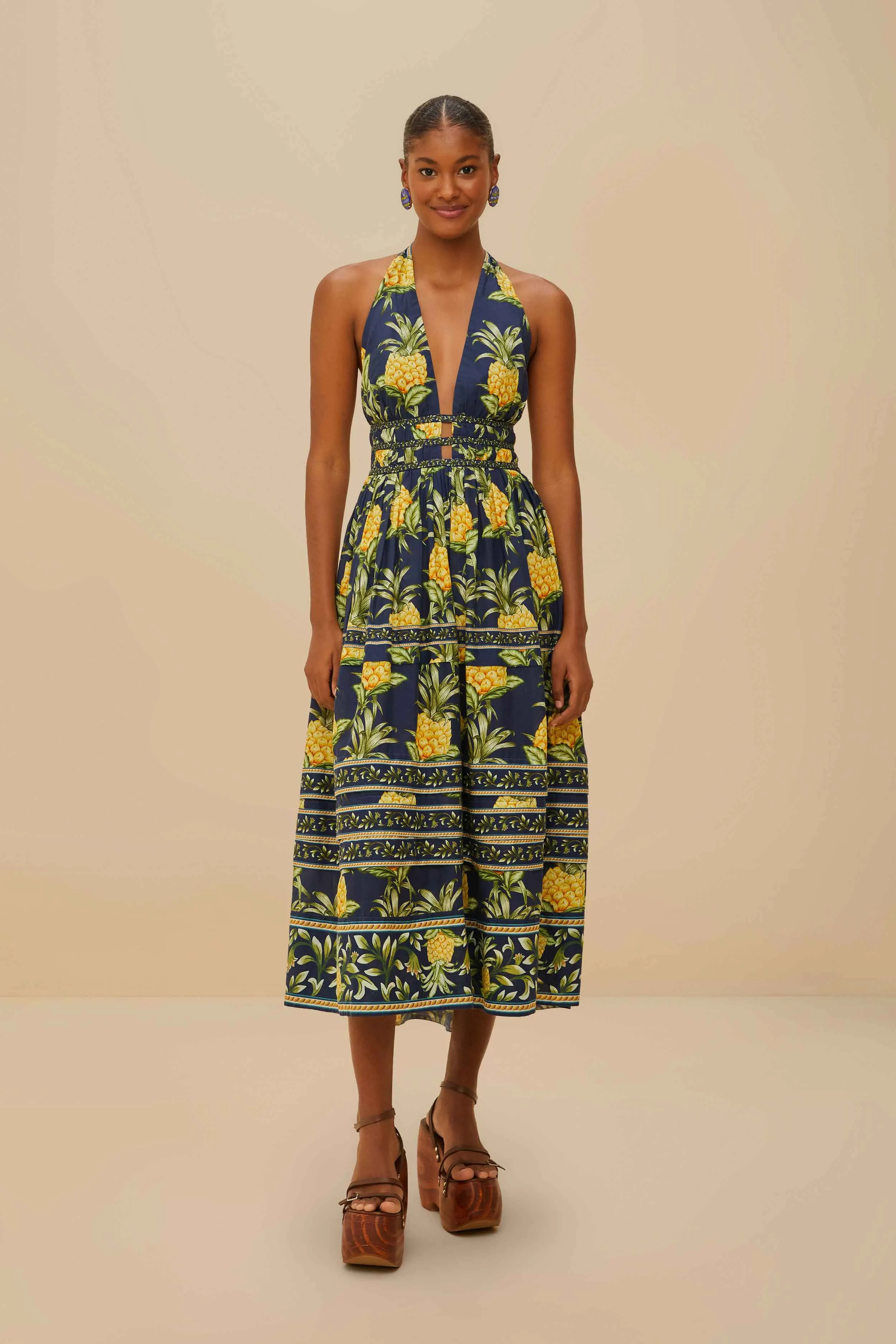 Delicate Pineapple Navy Blue Midi Dress Sleeveless sold by FARM Rio