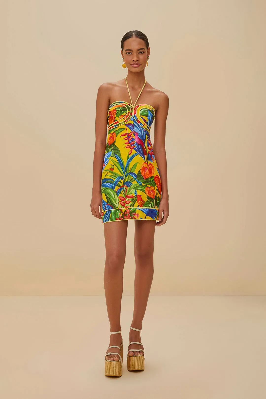 Bright Nature Yellow Mini Dress Sleeveless sold by FARM Rio