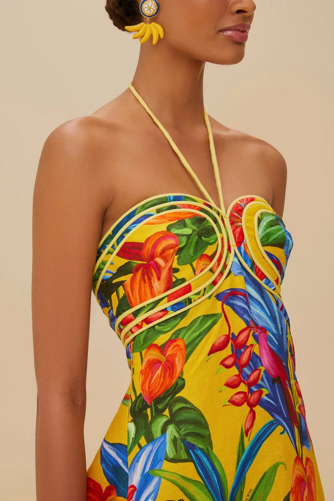 Bright Nature Yellow Mini Dress Sleeveless sold by FARM Rio product image thumbnail 2