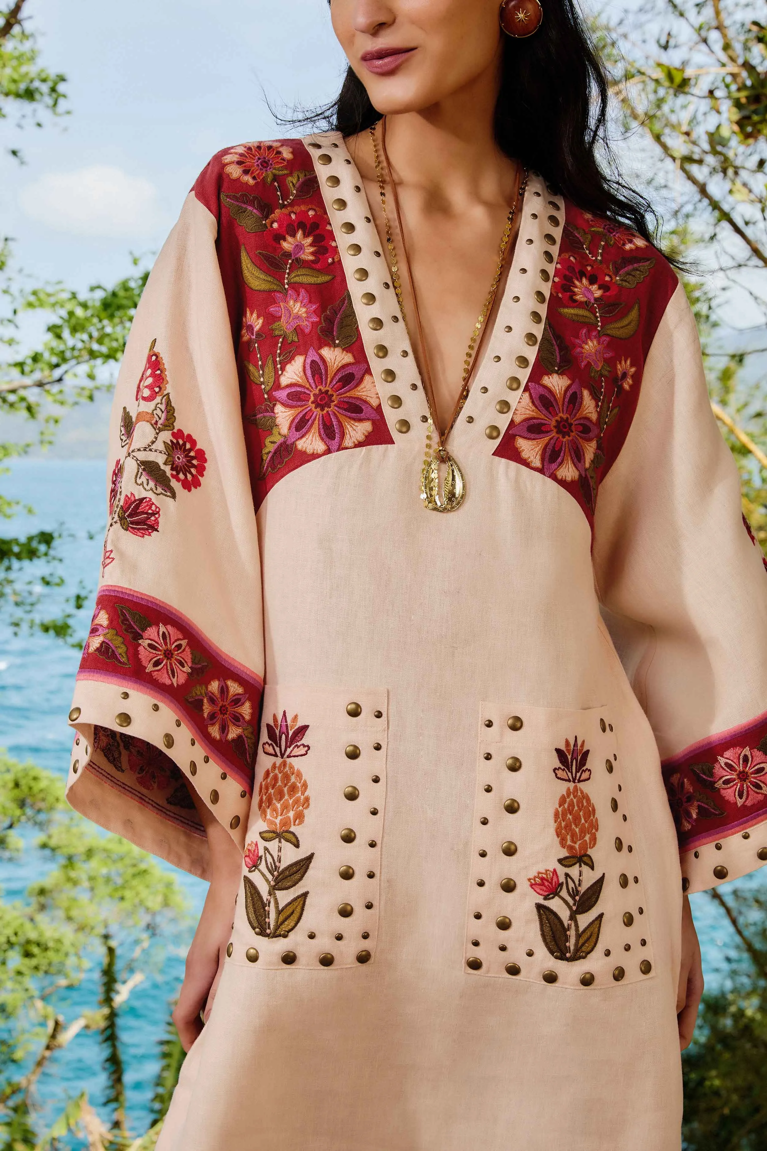 Nature Embroidered Cream V Neckline Tunic Maxi Dre sold by FARM Rio product image thumbnail 3