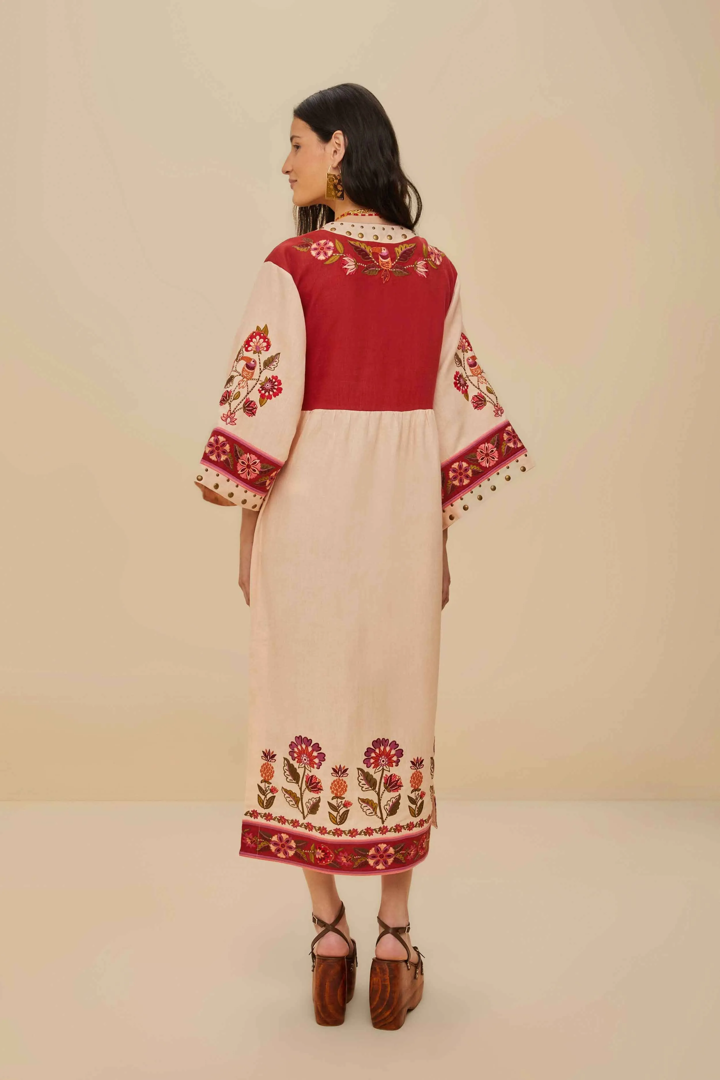 Nature Embroidered Cream V Neckline Tunic Maxi Dre sold by FARM Rio product image thumbnail 4