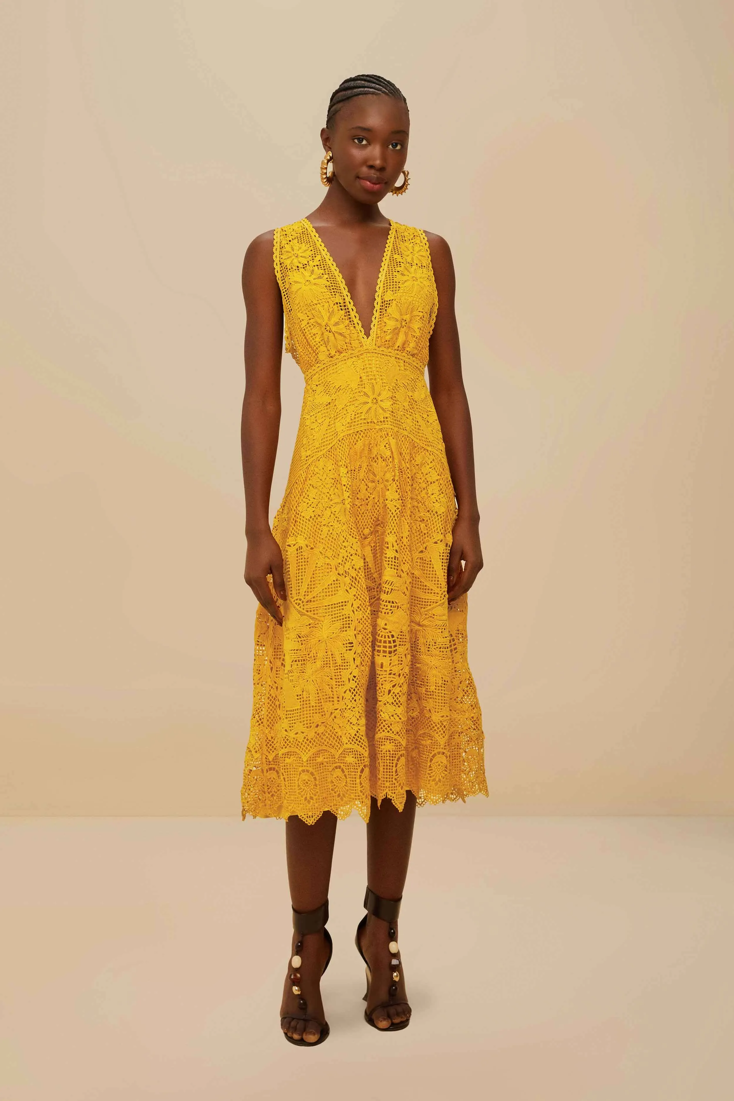 Landscape Guipure Mustard Yellow Midi Dress sold by FARM Rio