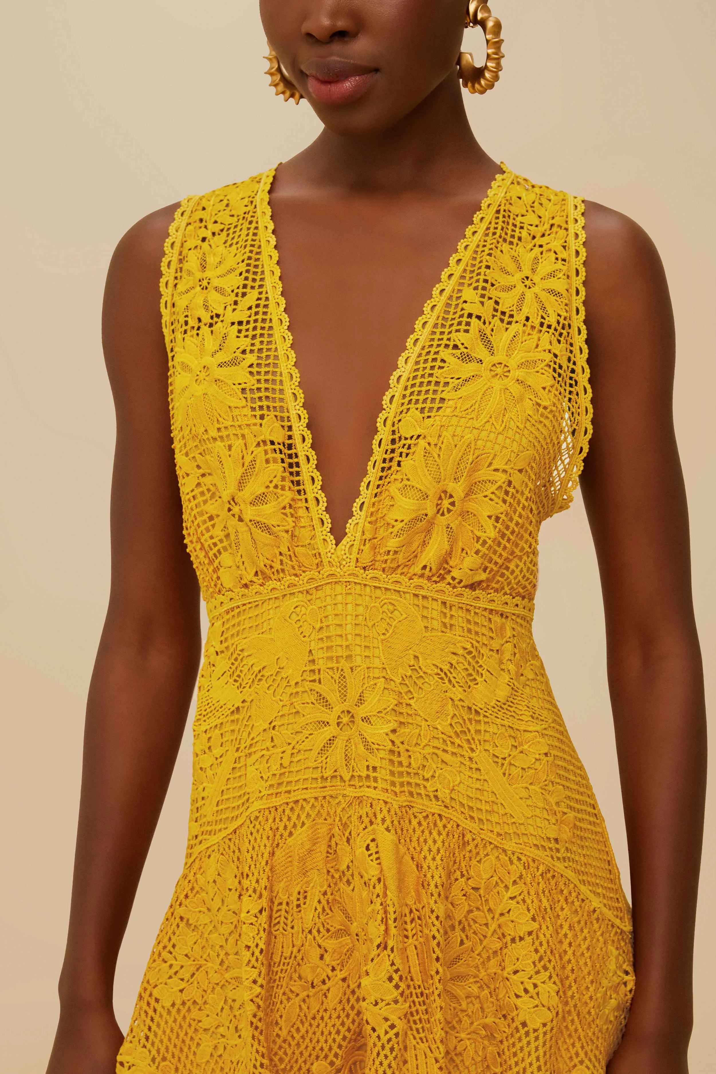 Landscape Guipure Mustard Yellow Midi Dress sold by FARM Rio product image thumbnail 2