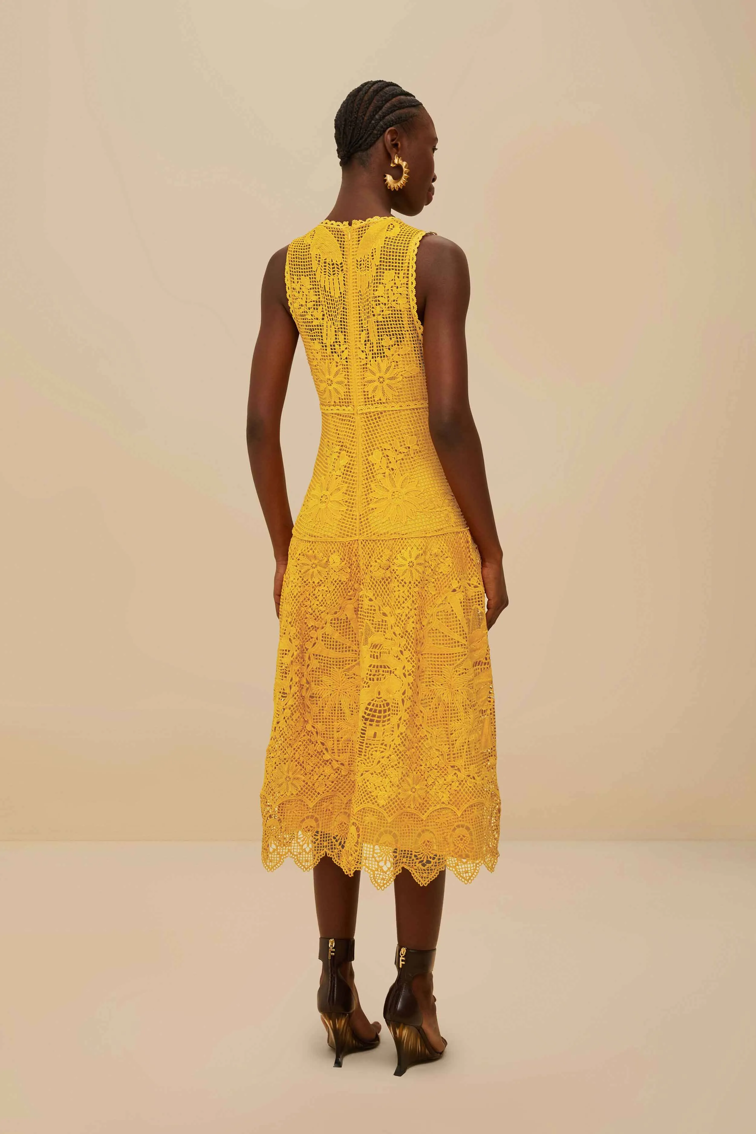 Landscape Guipure Mustard Yellow Midi Dress sold by FARM Rio product image thumbnail 4