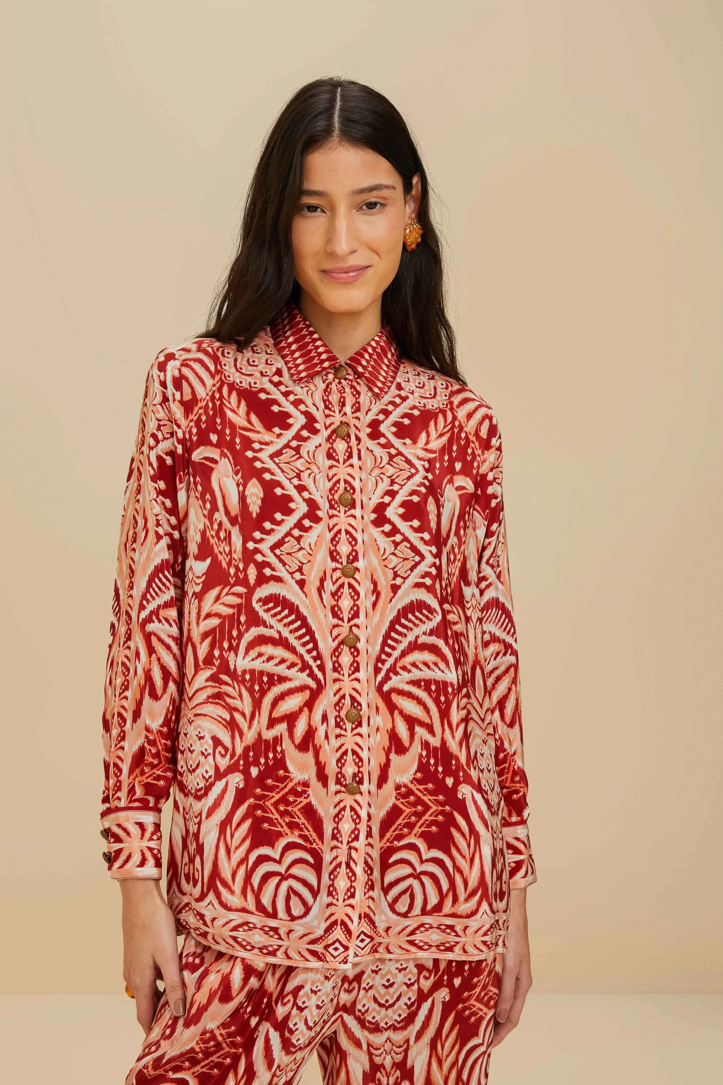 Tropical Tapestry Red Pajama Shirt sold by FARM Rio