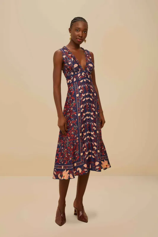 Boho Floral Scarf Navy Blue Midi Dress sold by FARM Rio