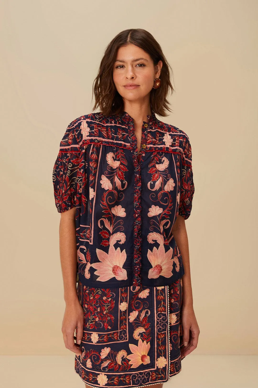 Boho Floral Scarf Navy Blue Blouse sold by FARM Rio