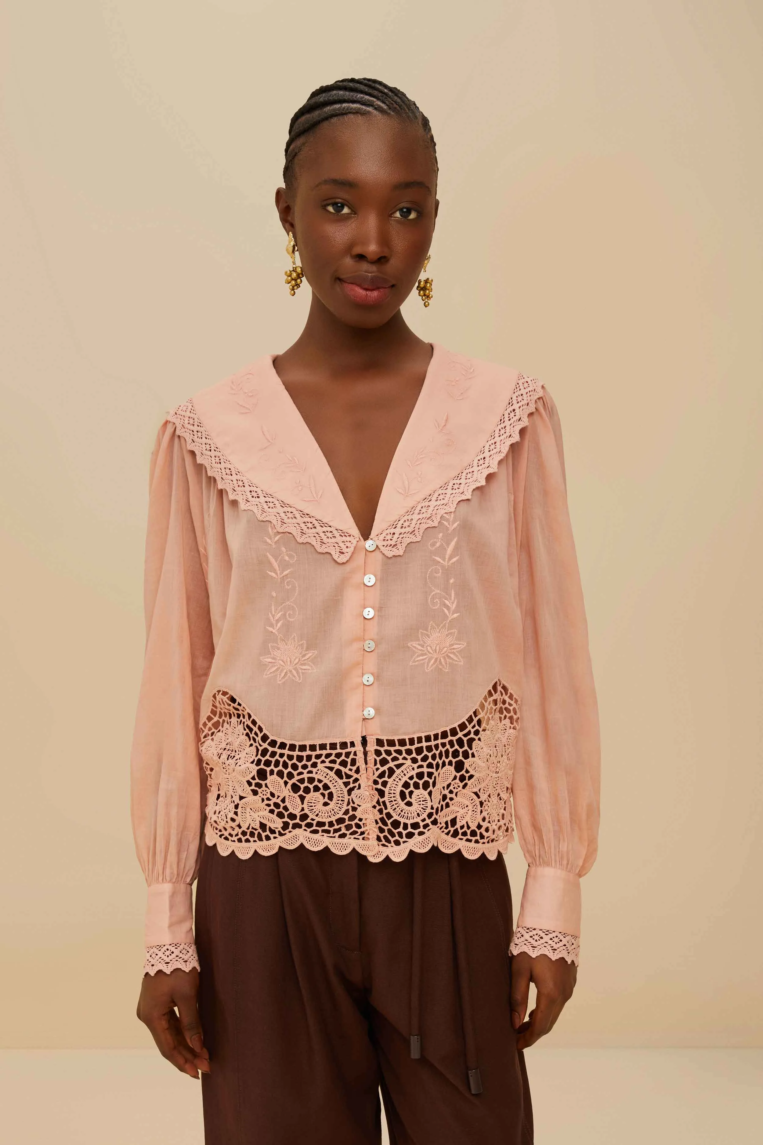 Pink Lacy Long Sleeve Blouse sold by FARM Rio