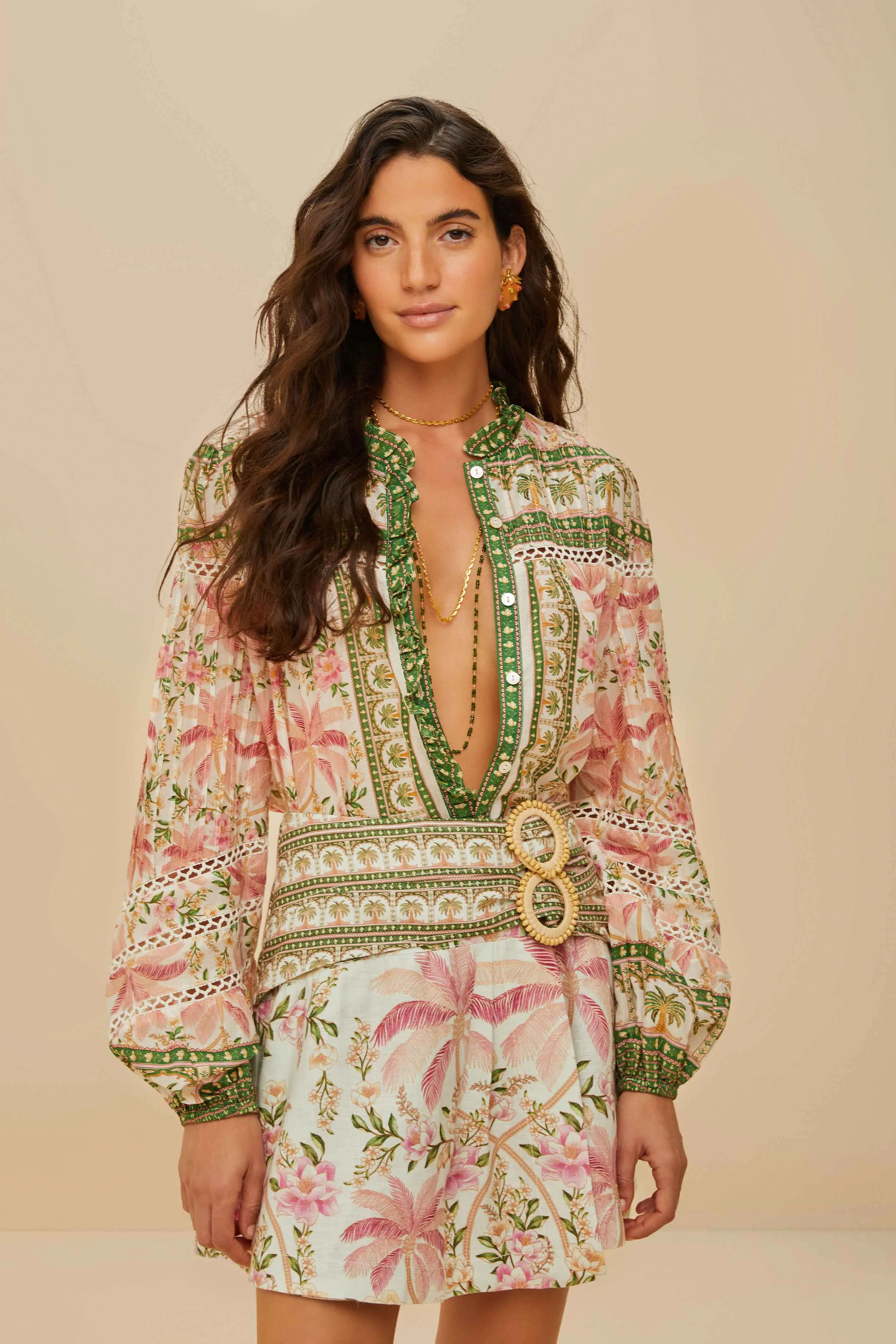 Palm Dream Off-White Double Waistband Mini Skirt sold by FARM Rio product image thumbnail 3