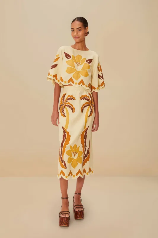 Sand Summer Cutwork Euroflax™ Premium Linen Skirt sold by FARM Rio