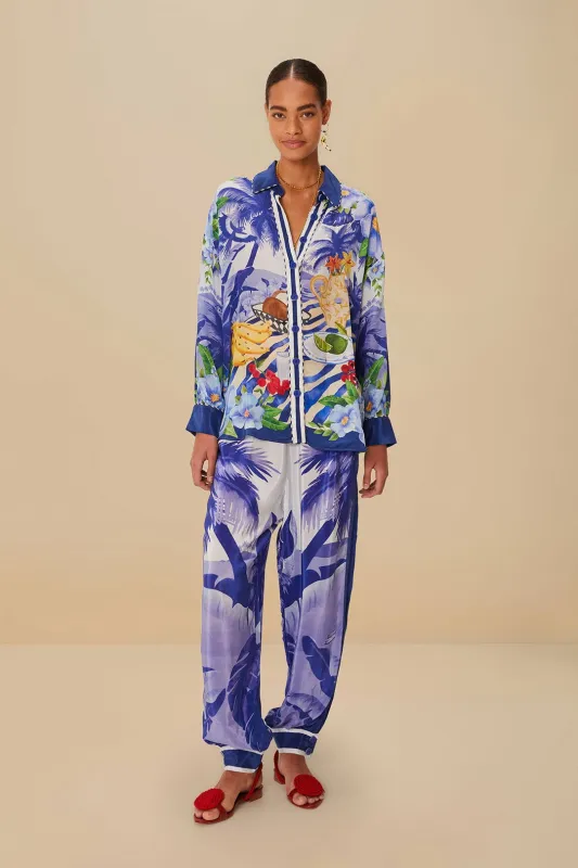 Blue Fresh Table Scarf Pajama Pants sold by FARM Rio