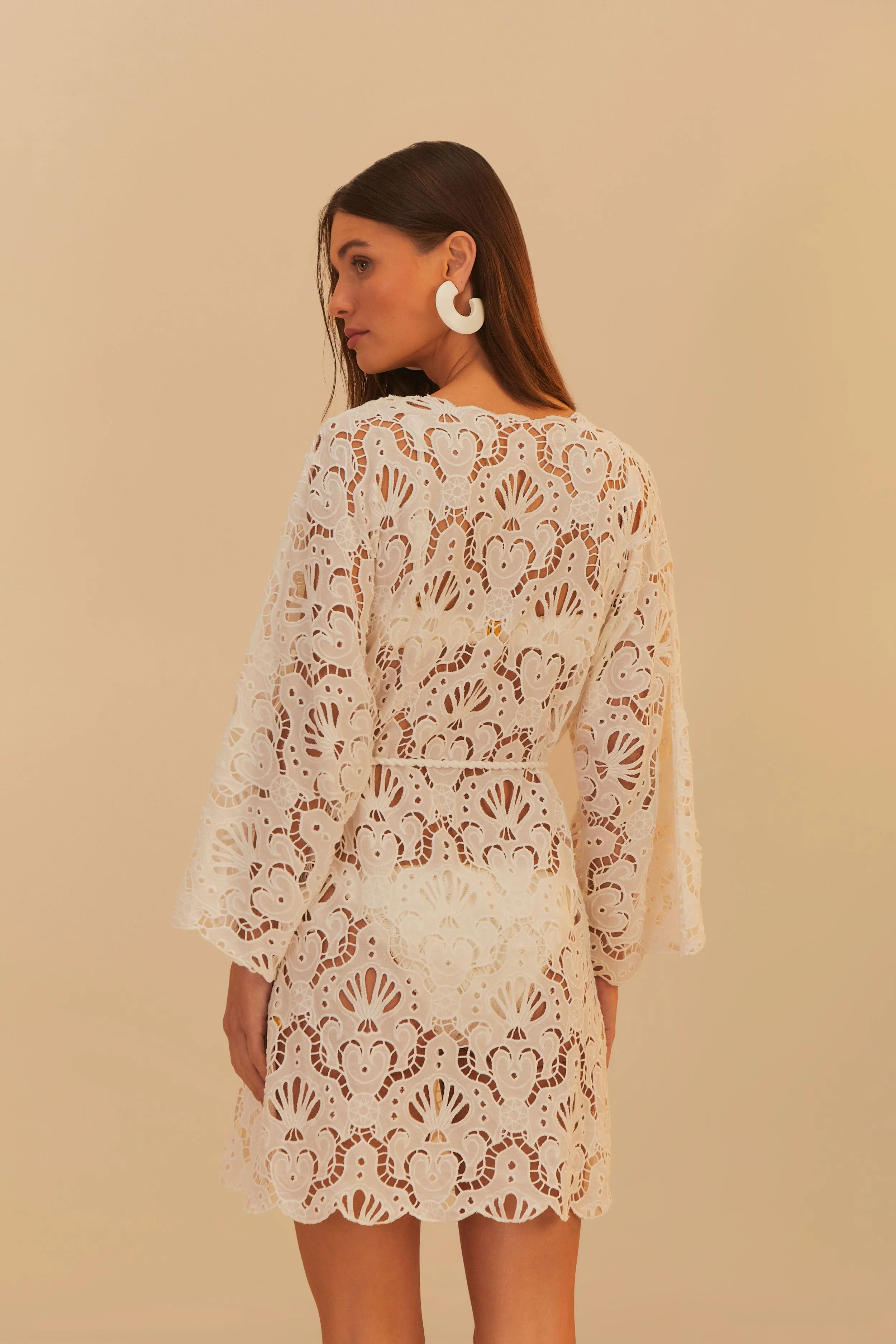 White Seashell Eyelet Mini Dress sold by FARM Rio product image thumbnail 4