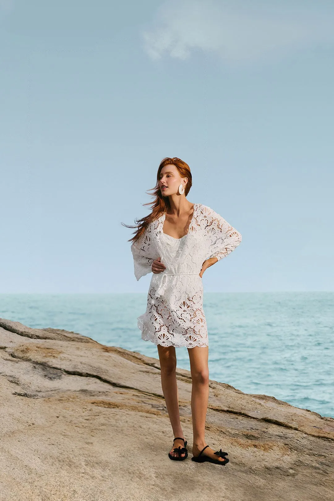 White Seashell Eyelet Mini Dress sold by FARM Rio