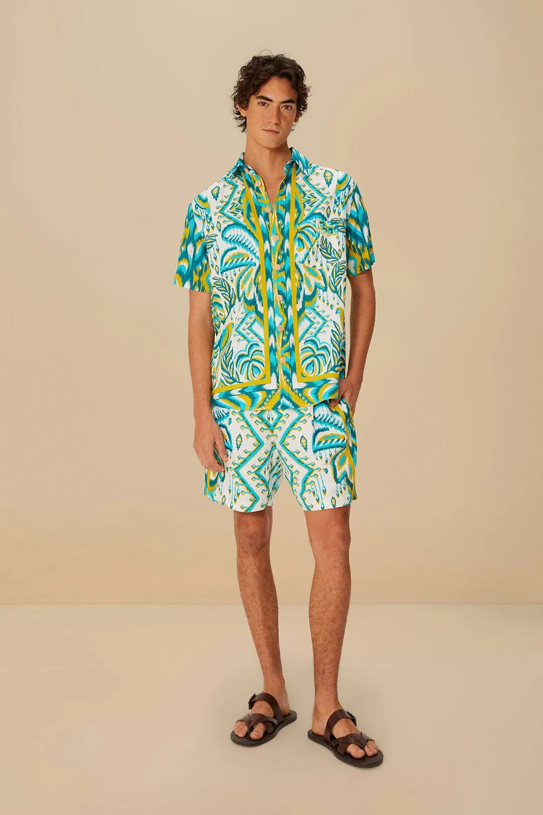 Sand Tropical Tapestry LENZING™ ECOVERO™ Euroflax™ Shorts sold by FARM Rio