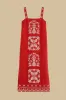 Red Tropical Cross Stitch Embroidered Euroflax™ Premium Linen Midi Dress sold by FARM Rio