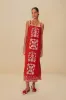 Red Tropical Cross Stitch Embroidered Euroflax™ Premium Linen Midi Dress sold by FARM Rio