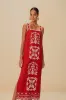 Red Tropical Cross Stitch Embroidered Euroflax™ Premium Linen Midi Dress sold by FARM Rio