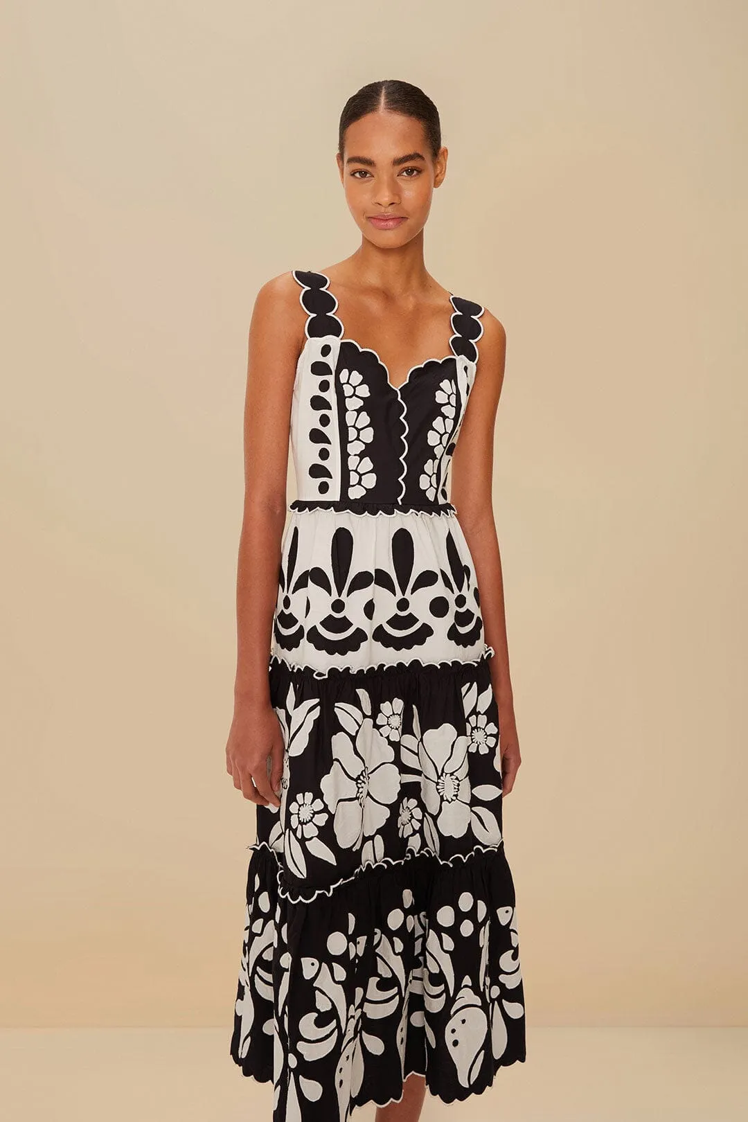 Black And White Summer Cutwork Organic Cotton Midi Dress sold by FARM Rio product image thumbnail 2