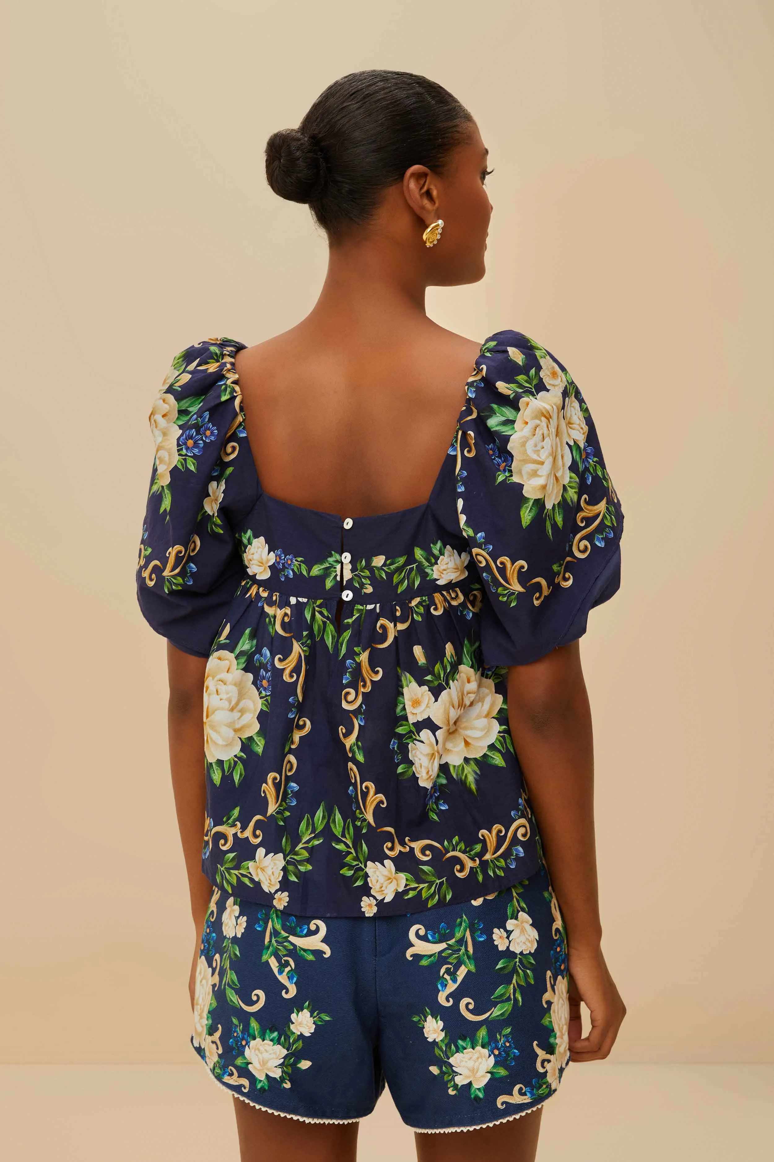 Blue Flower Tapestry Yoke Blouse sold by FARM Rio product image thumbnail 4