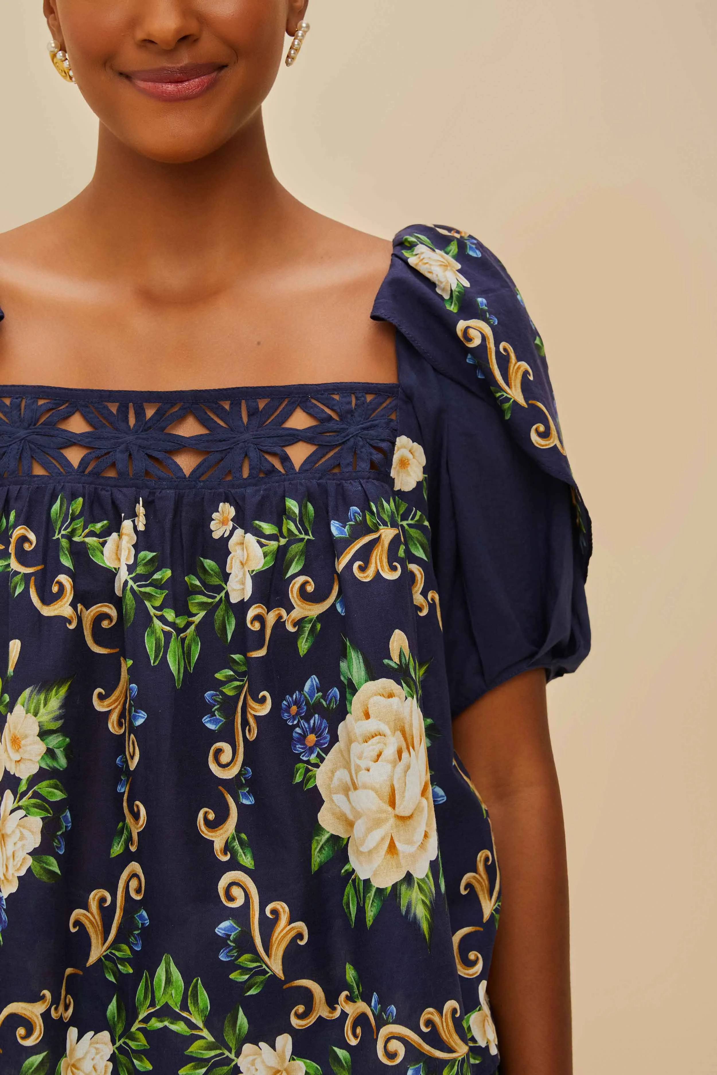 Blue Flower Tapestry Yoke Blouse sold by FARM Rio product image thumbnail 5