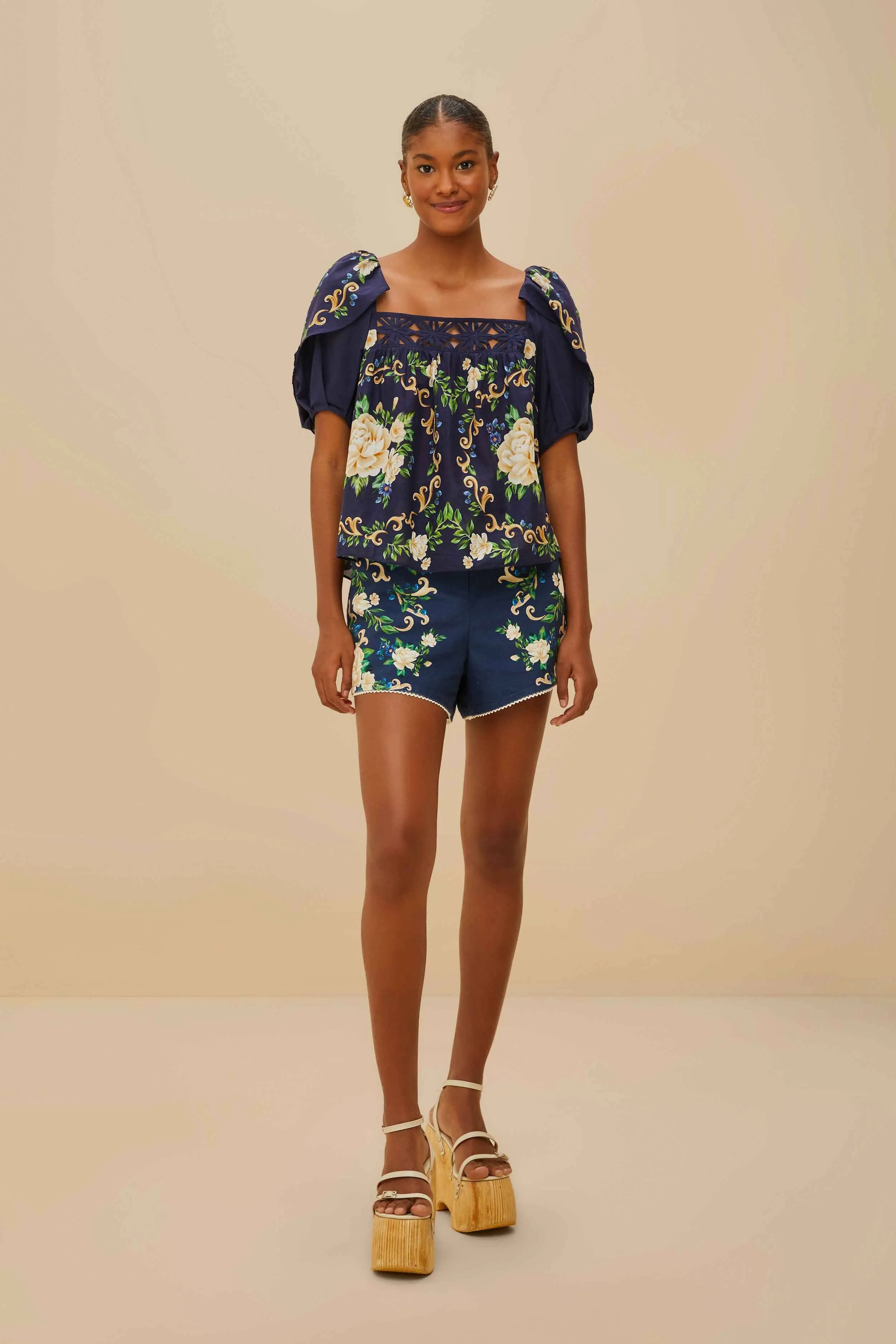 Blue Flower Tapestry Yoke Blouse sold by FARM Rio product image thumbnail 2