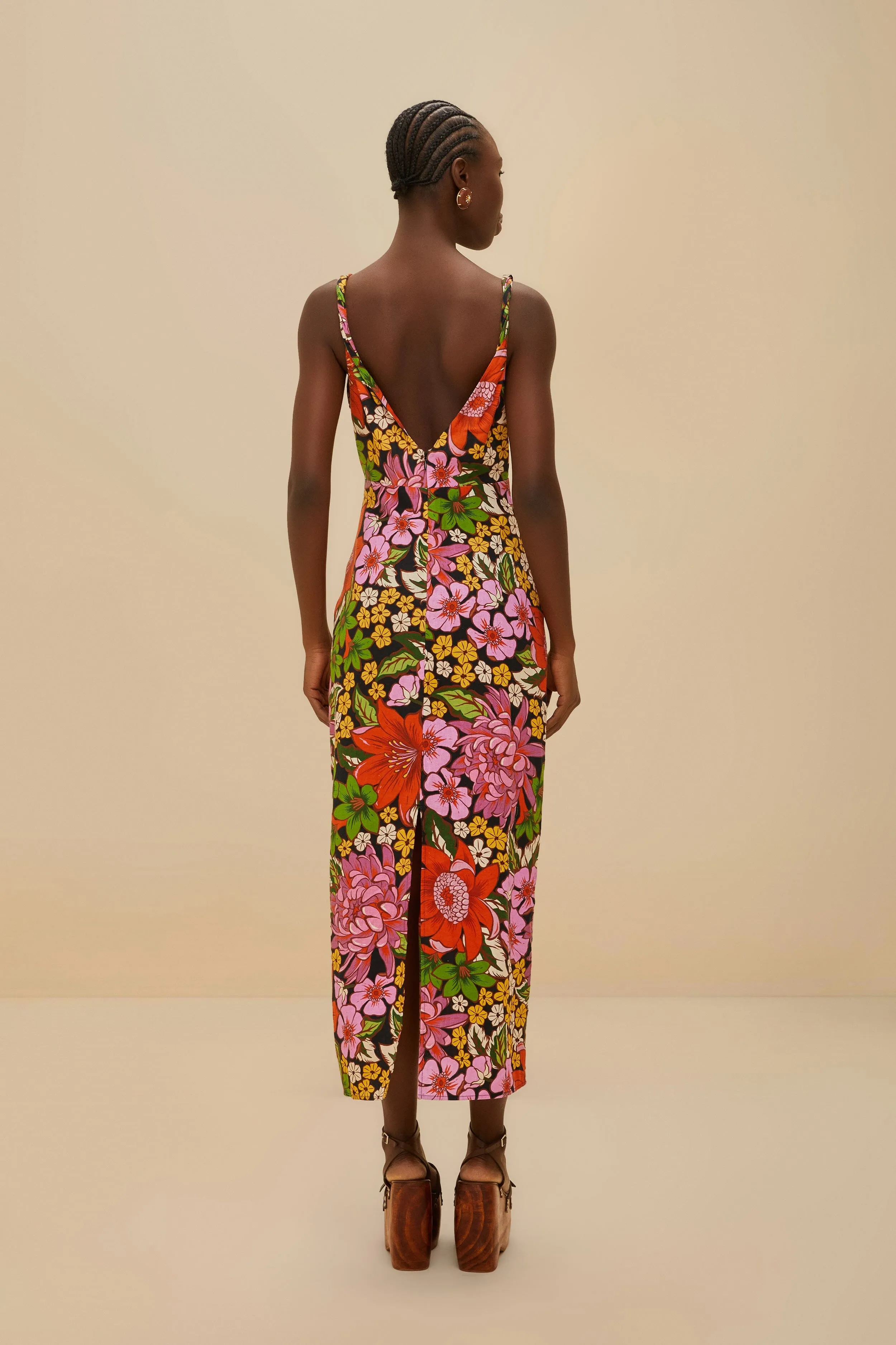 Black Floral Vivi Rose LENZING™ ECOVERO™ Euroflax™ Midi Dress sold by FARM Rio product image thumbnail 3