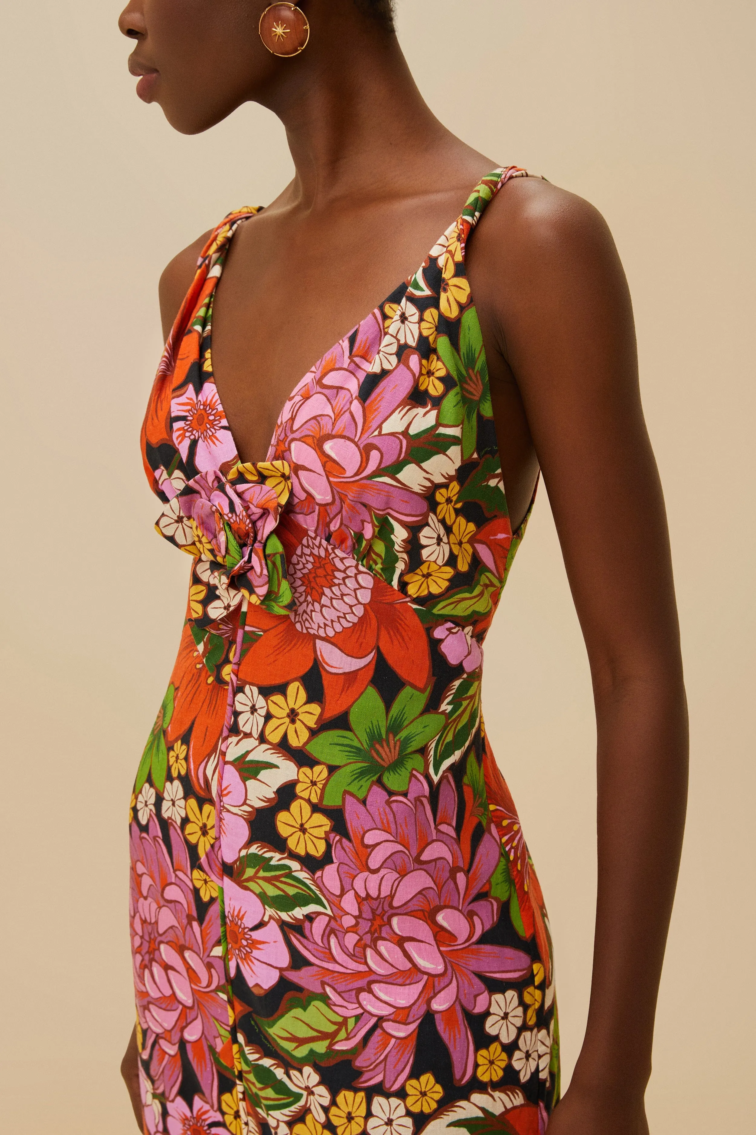 Black Floral Vivi Rose LENZING™ ECOVERO™ Euroflax™ Midi Dress sold by FARM Rio product image thumbnail 2