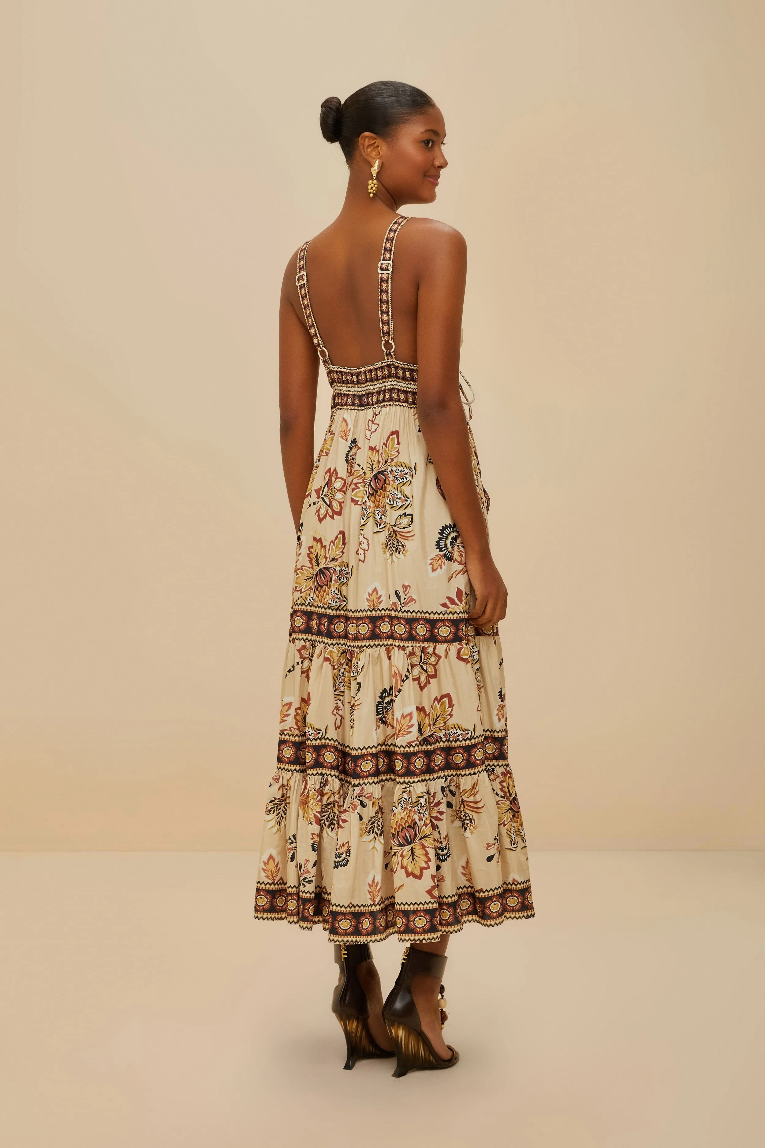 Sand Aura Floral Sleeveless Midi Dress sold by FARM Rio product image thumbnail 3
