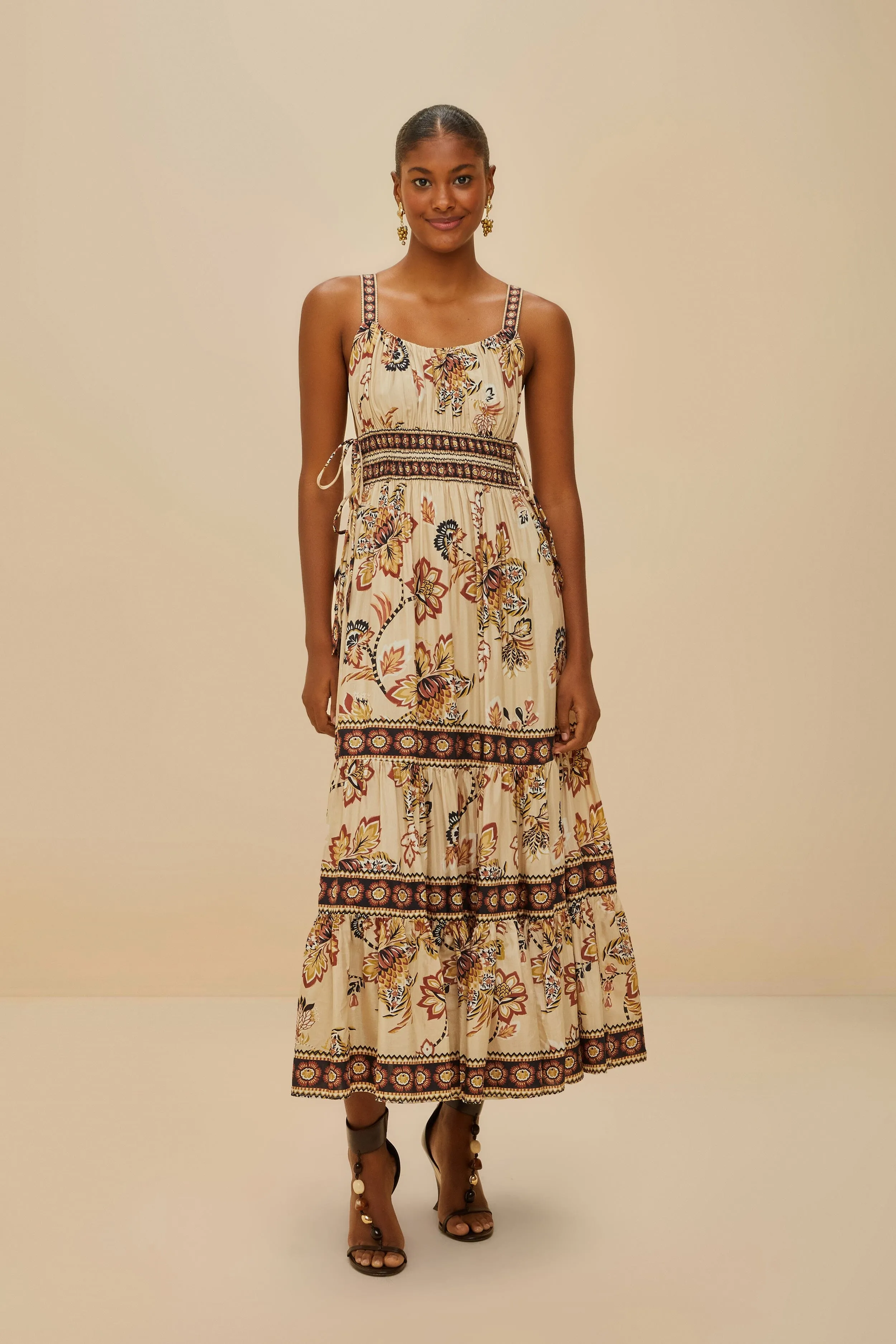 Sand Aura Floral Sleeveless Midi Dress sold by FARM Rio
