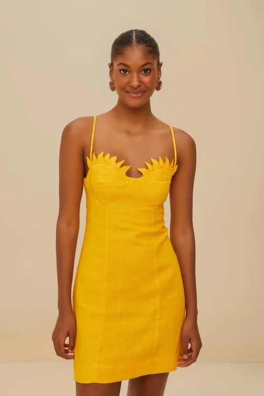 Yellow Sunrise Cup Euroflax™ Premium Linen Mini Dress sold by FARM Rio