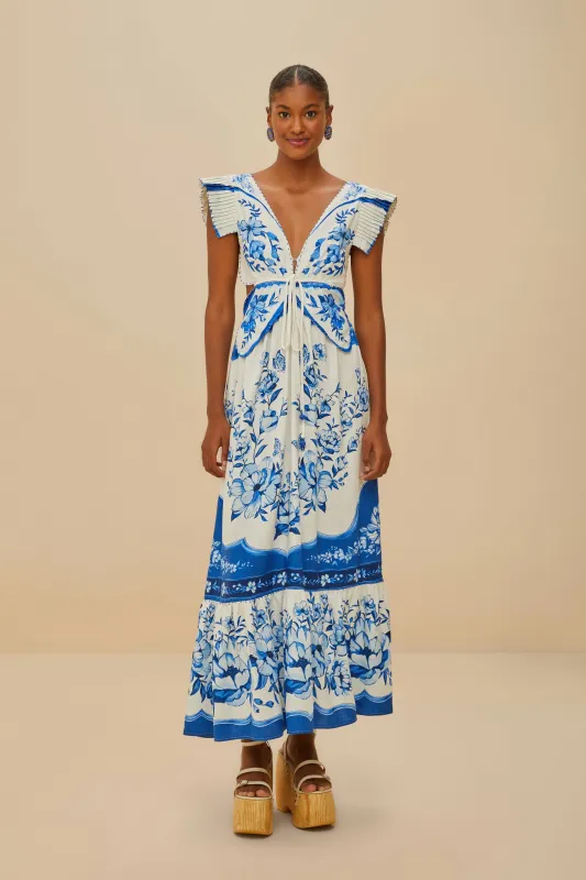 Off-White Porcelain Garden Butterlfy LENZING™ ECOVERO™ Euroflax™ Midi Dress sold by FARM Rio